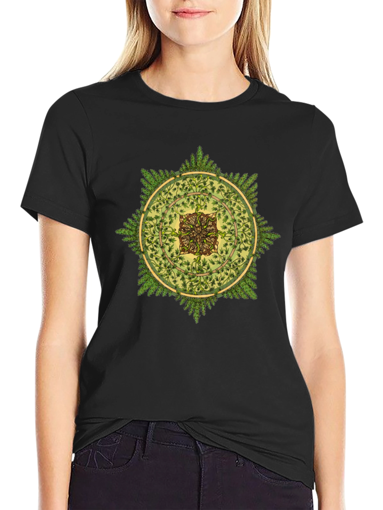 Nature Mandala Graphic Black T-Shirt