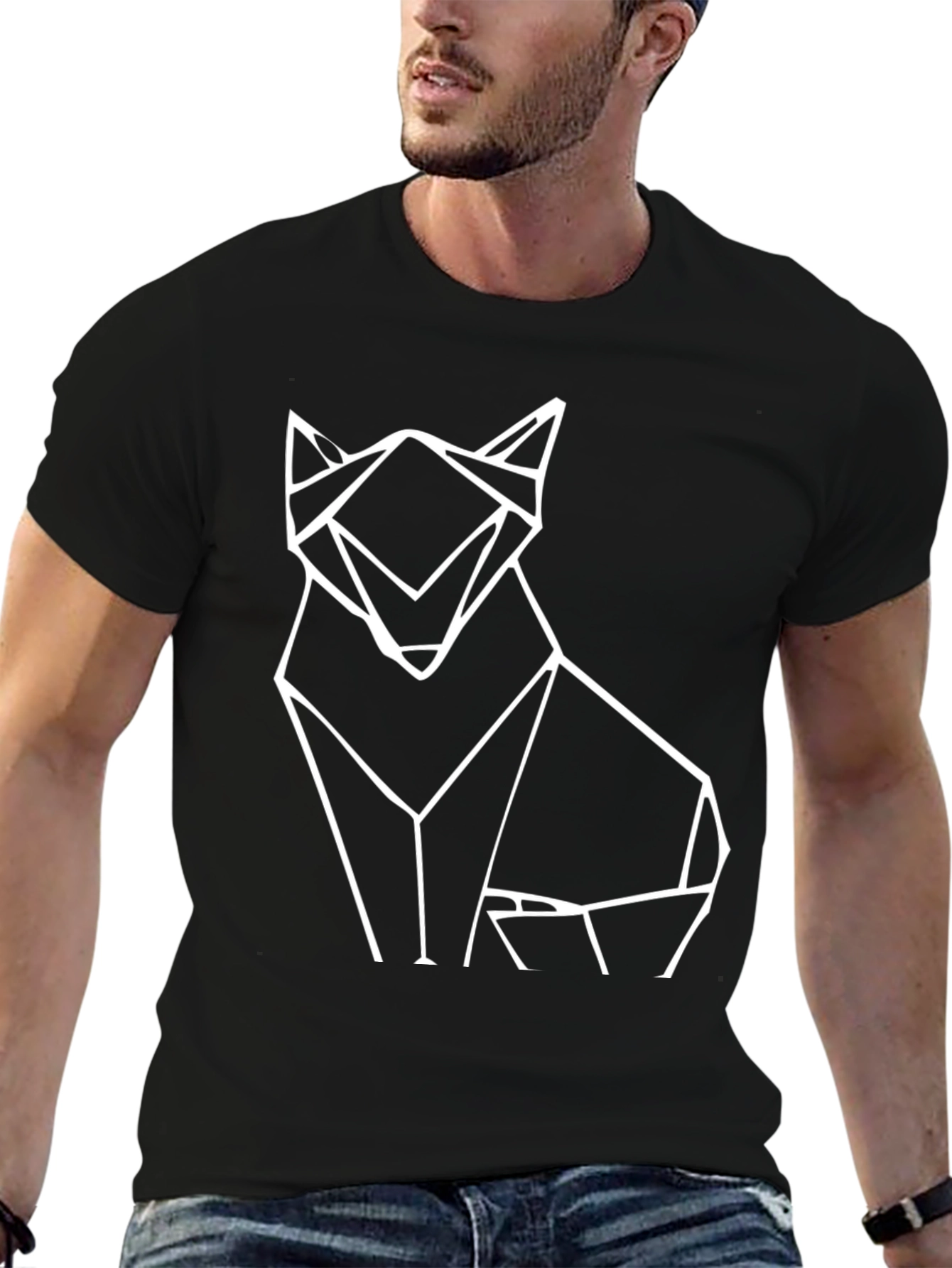 Geometric Wolf Graphic Tee - Black