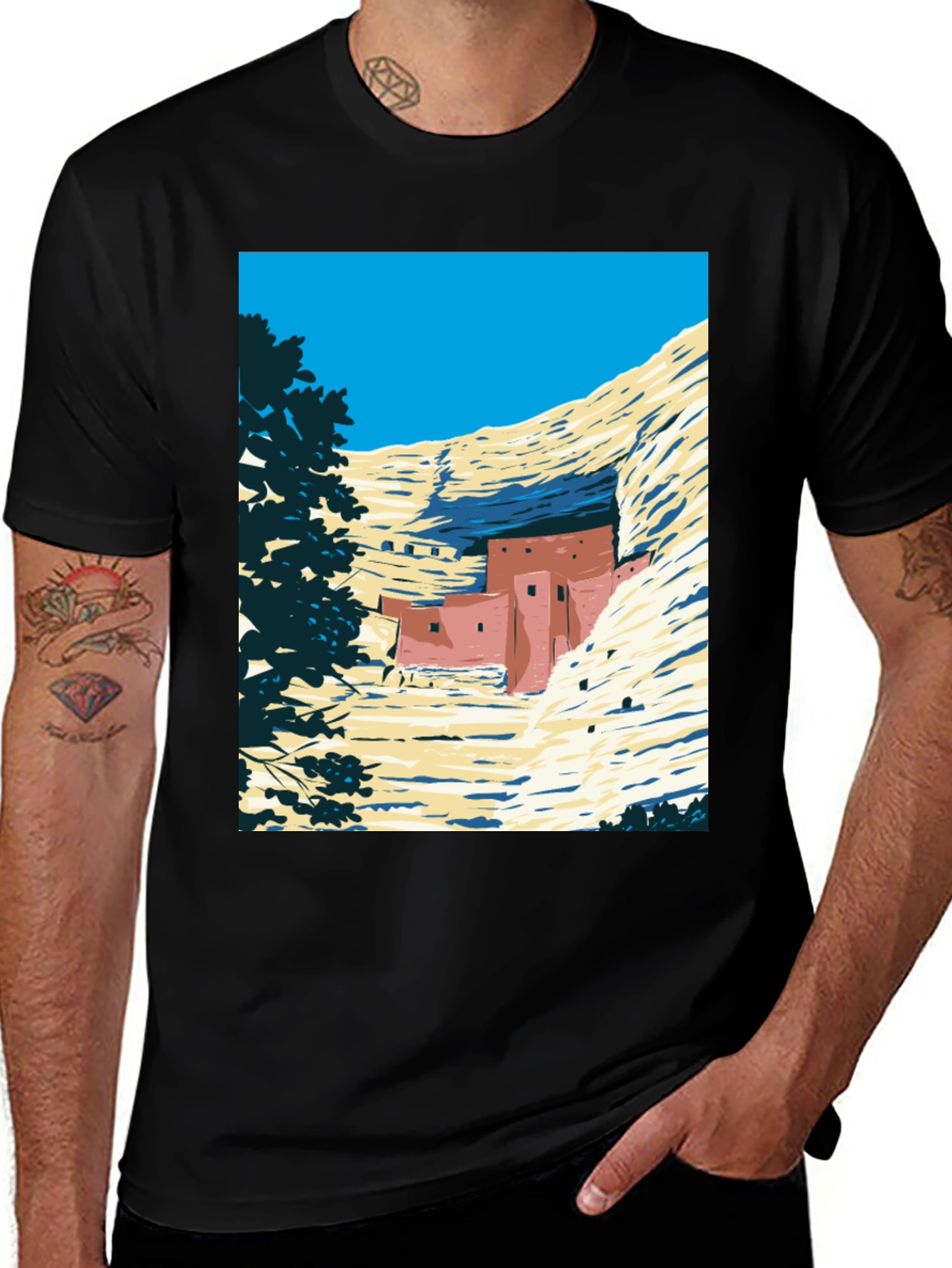 Cliff Dwellings Graphic Tee - Retro Desert Scene