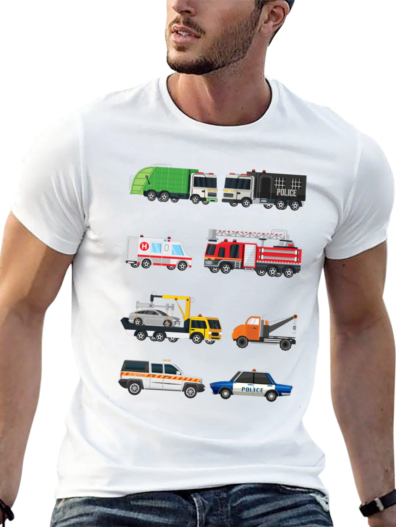 Cartoon Trucks Graphic Print Black T-Shirt