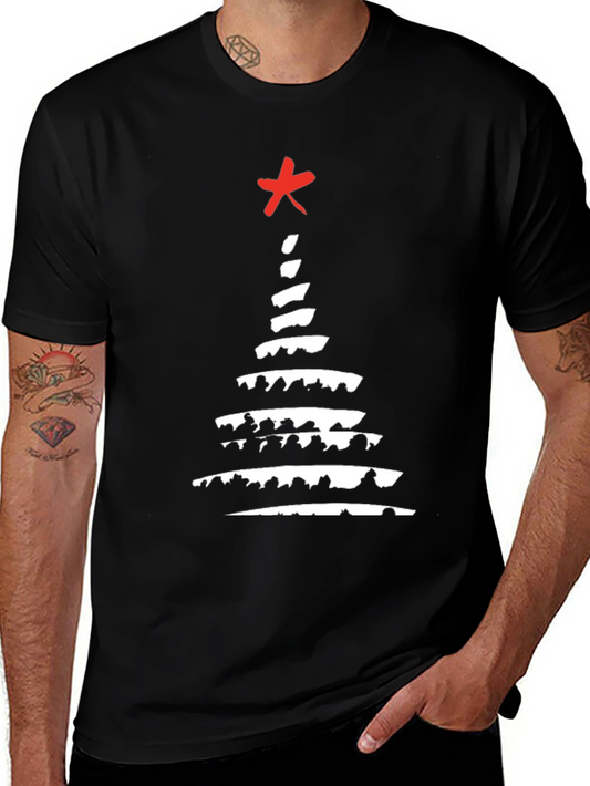 Abstract Christmas Tree Graphic Tee - Black