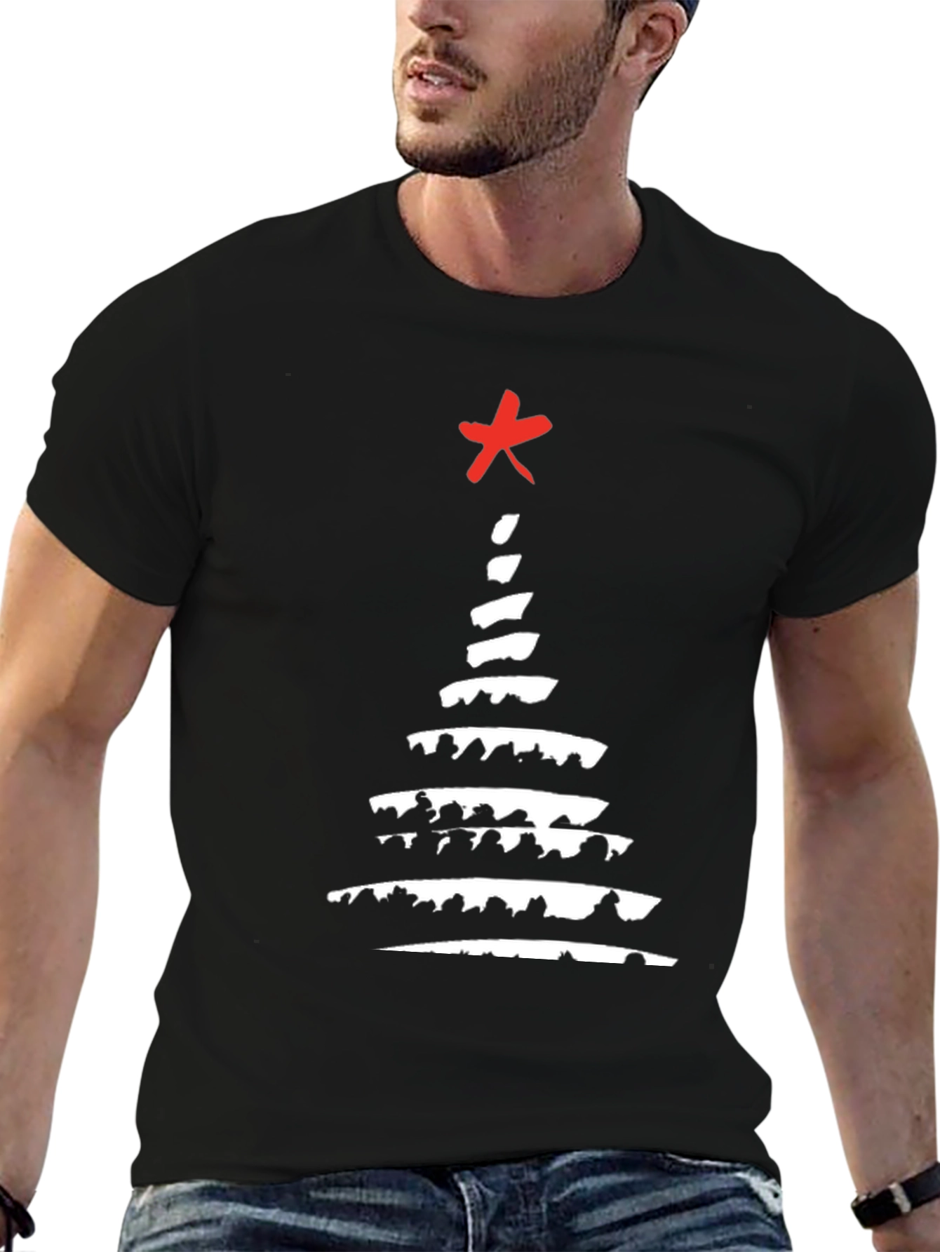 Abstract Christmas Tree Graphic Tee - Black
