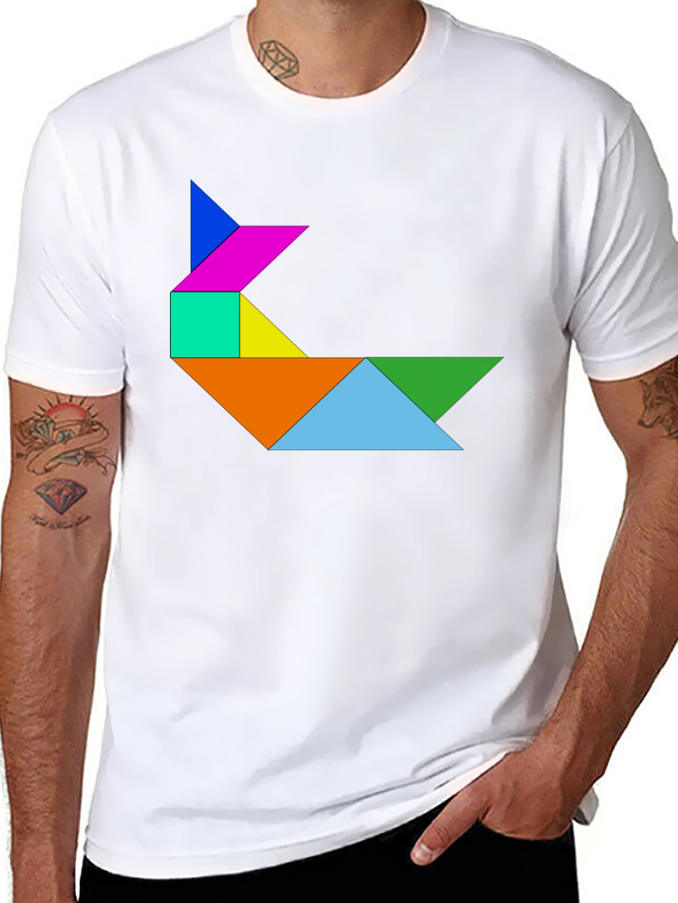 Tangram Rabbit Graphic Tee - Fun Puzzle Design