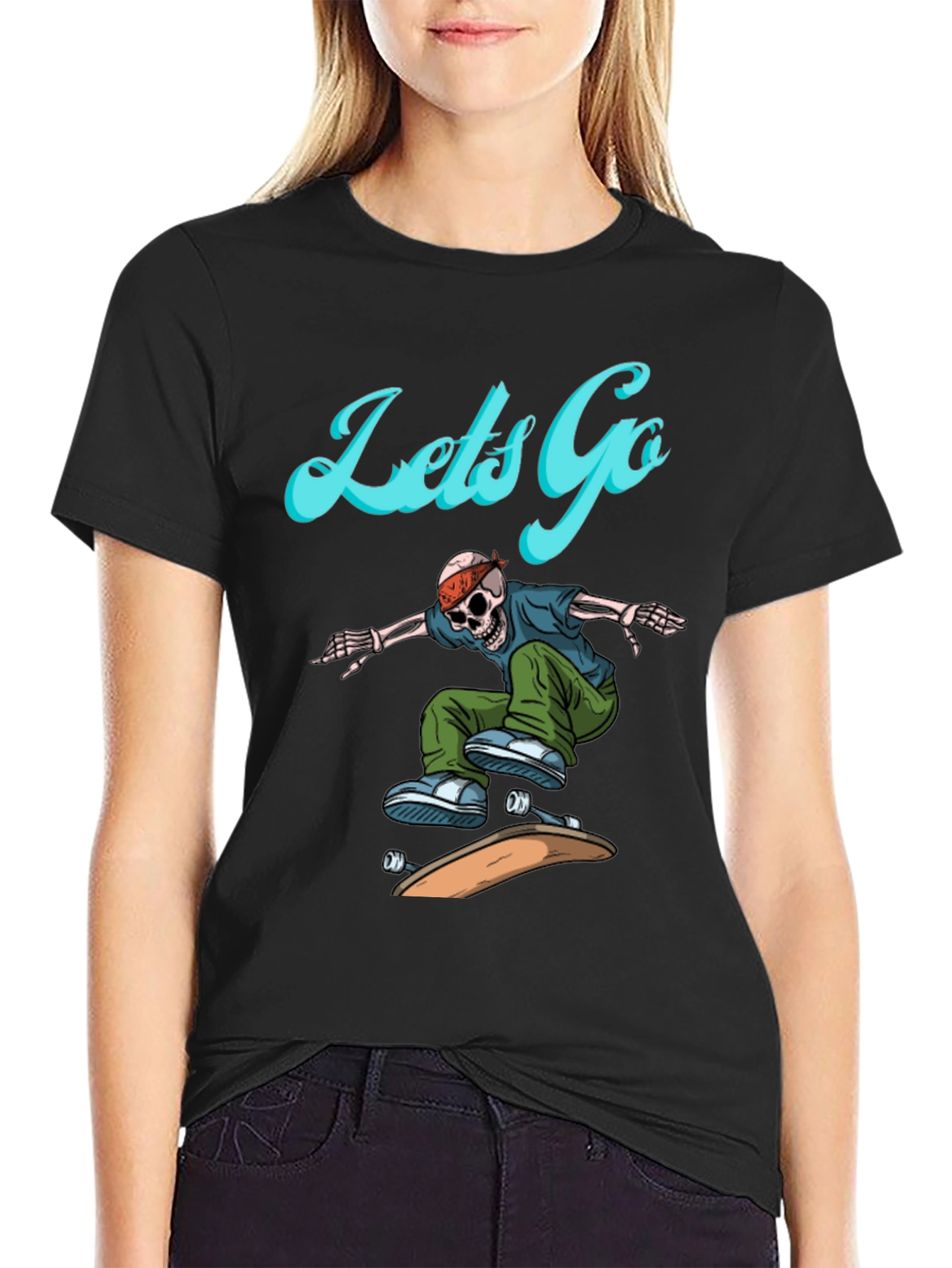 Skeleton Skateboarder Graphic Tee - Lets Go!