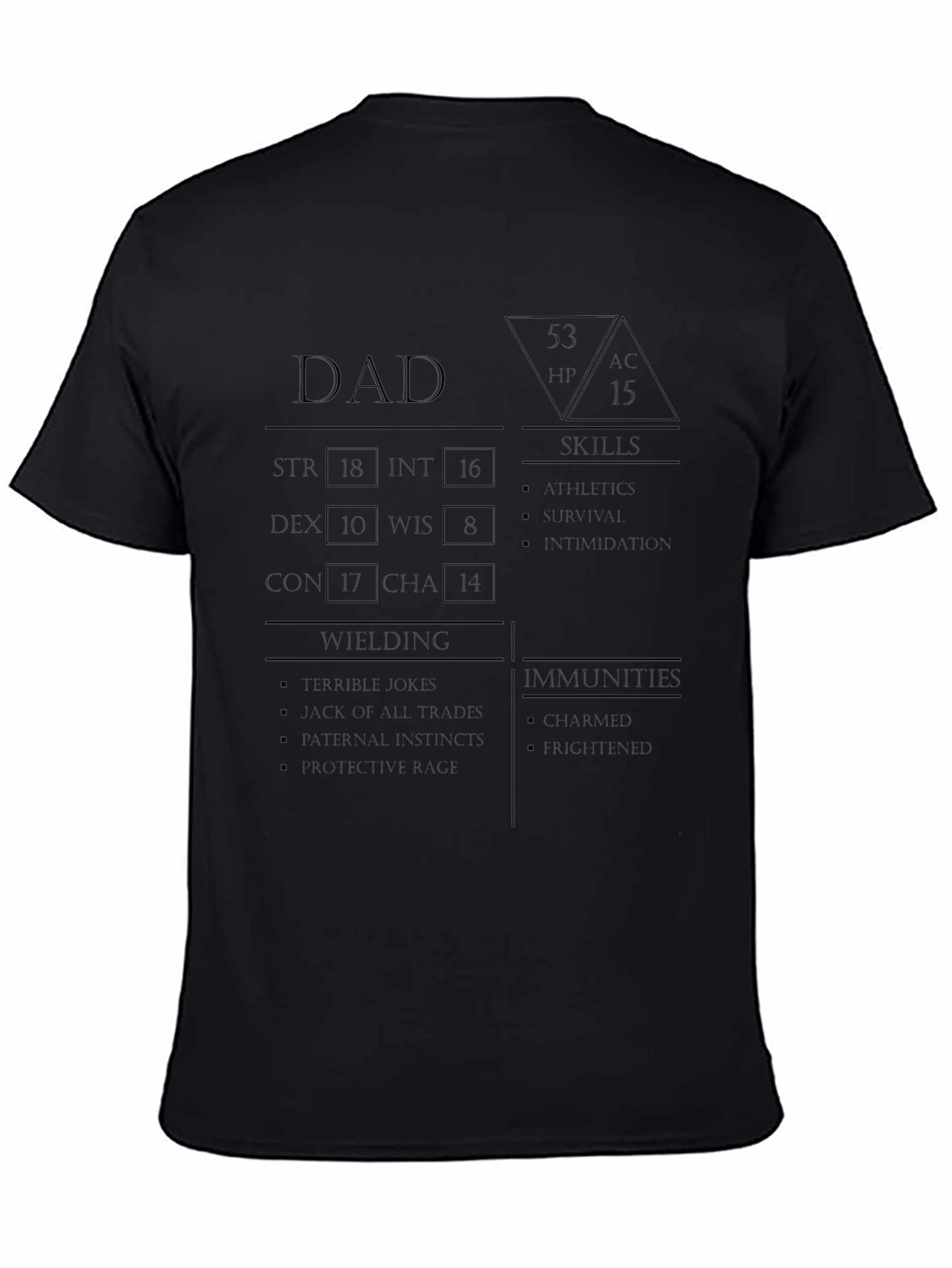 Dad RPG Stats T-Shirt - Strength Wisdom Charisma