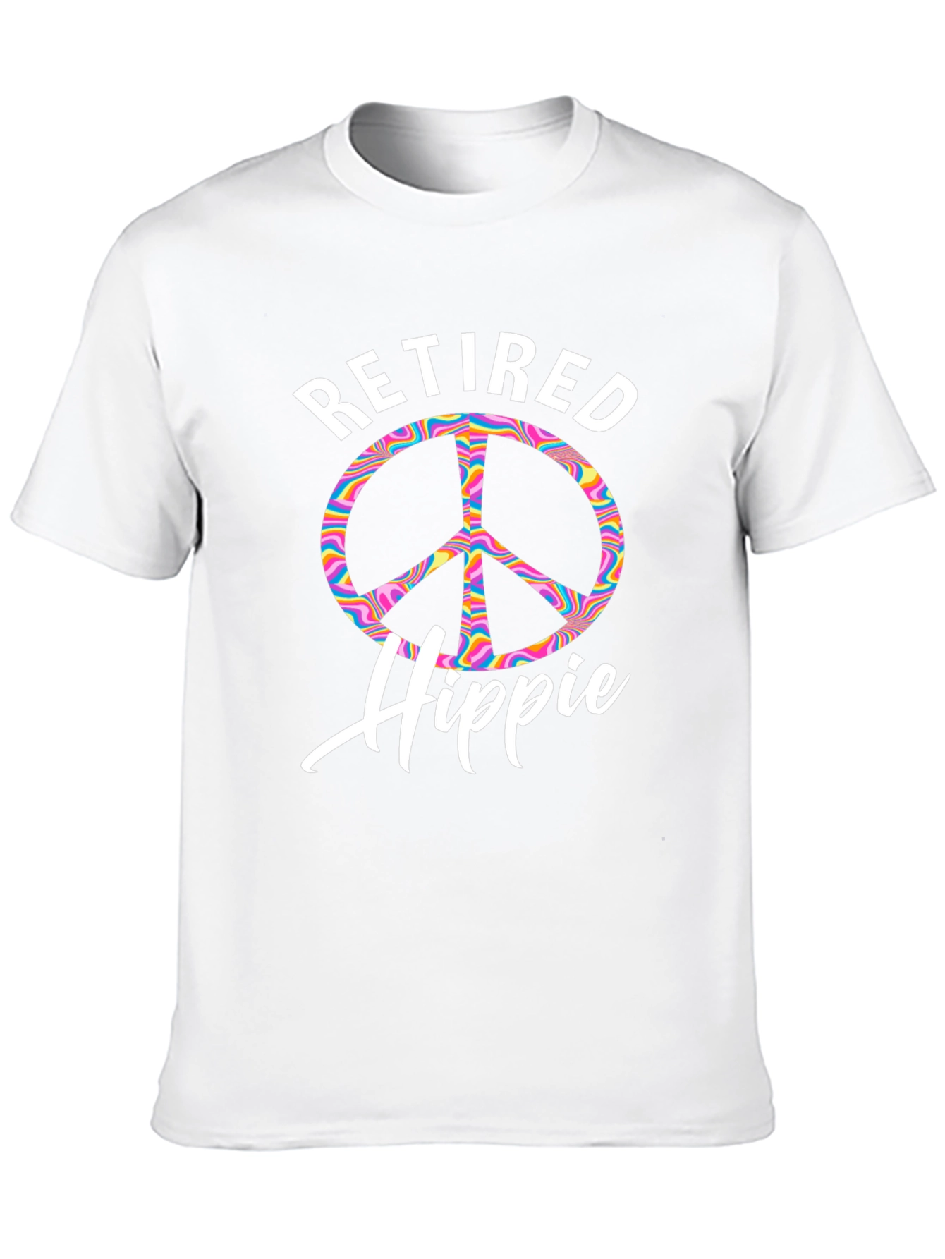 Retired Hippie T-Shirt Peace Sign Psychedelic Rainbow