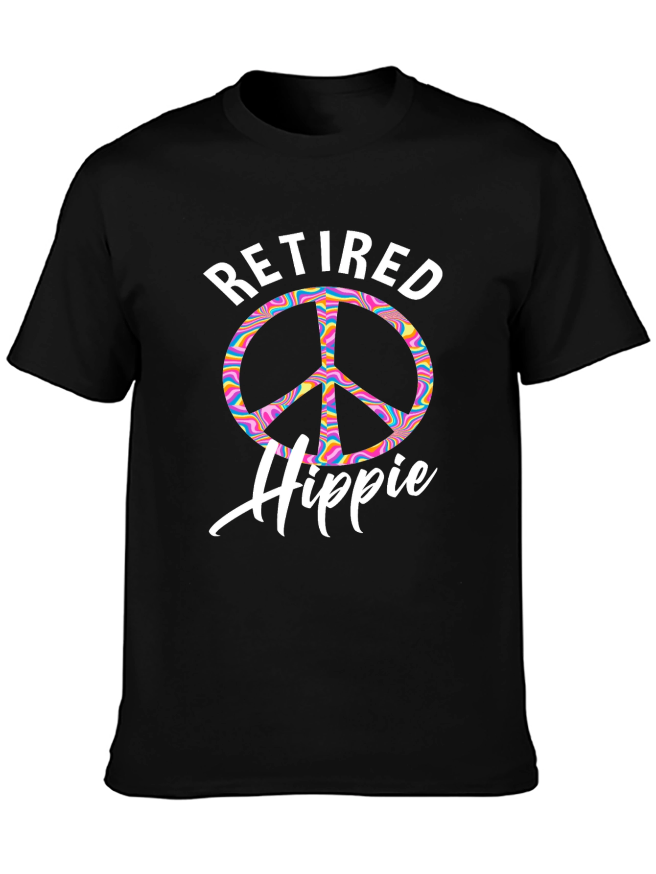 Retired Hippie T-Shirt Peace Sign Psychedelic Rainbow