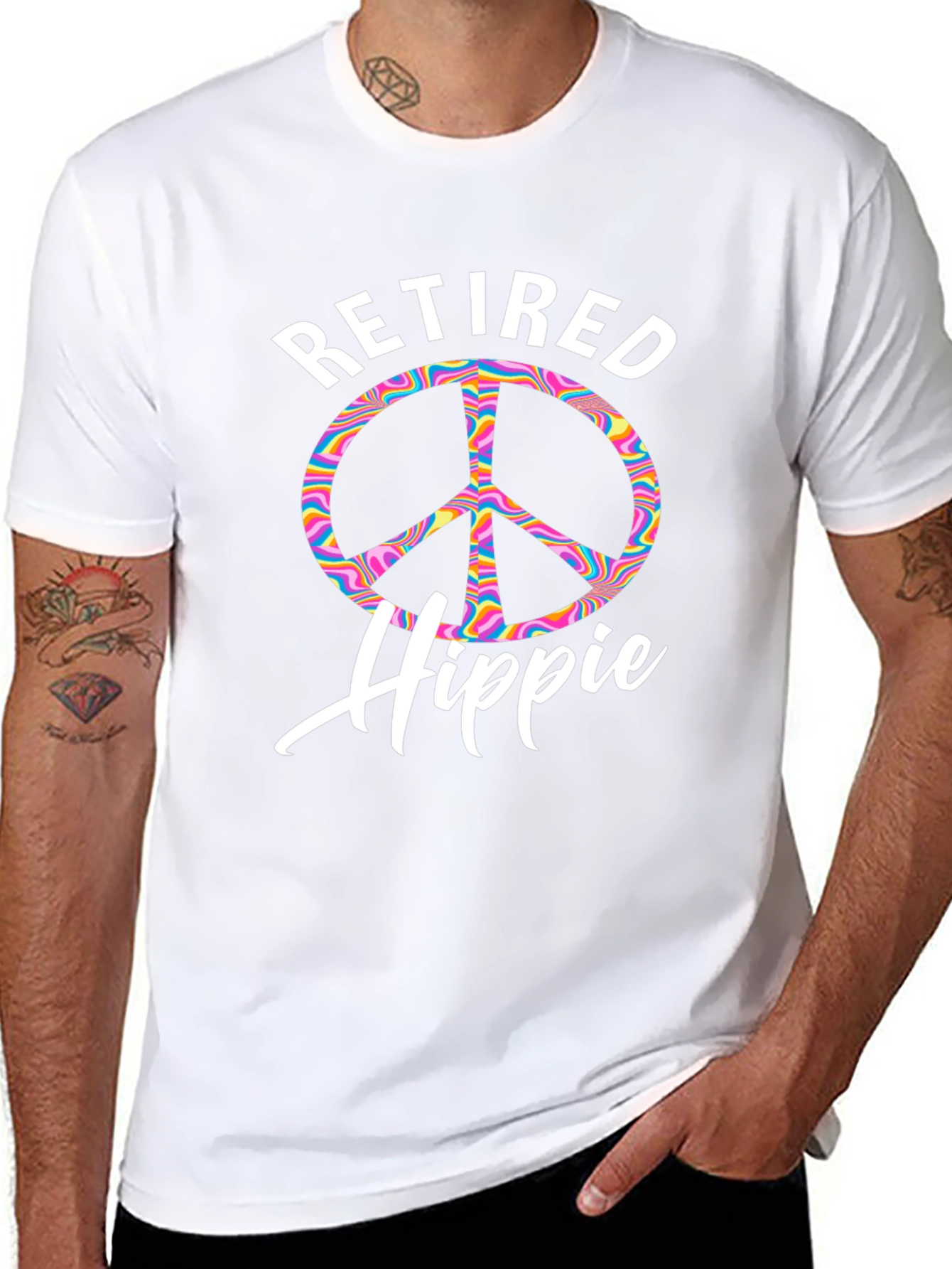 Retired Hippie T-Shirt Peace Sign Psychedelic Rainbow