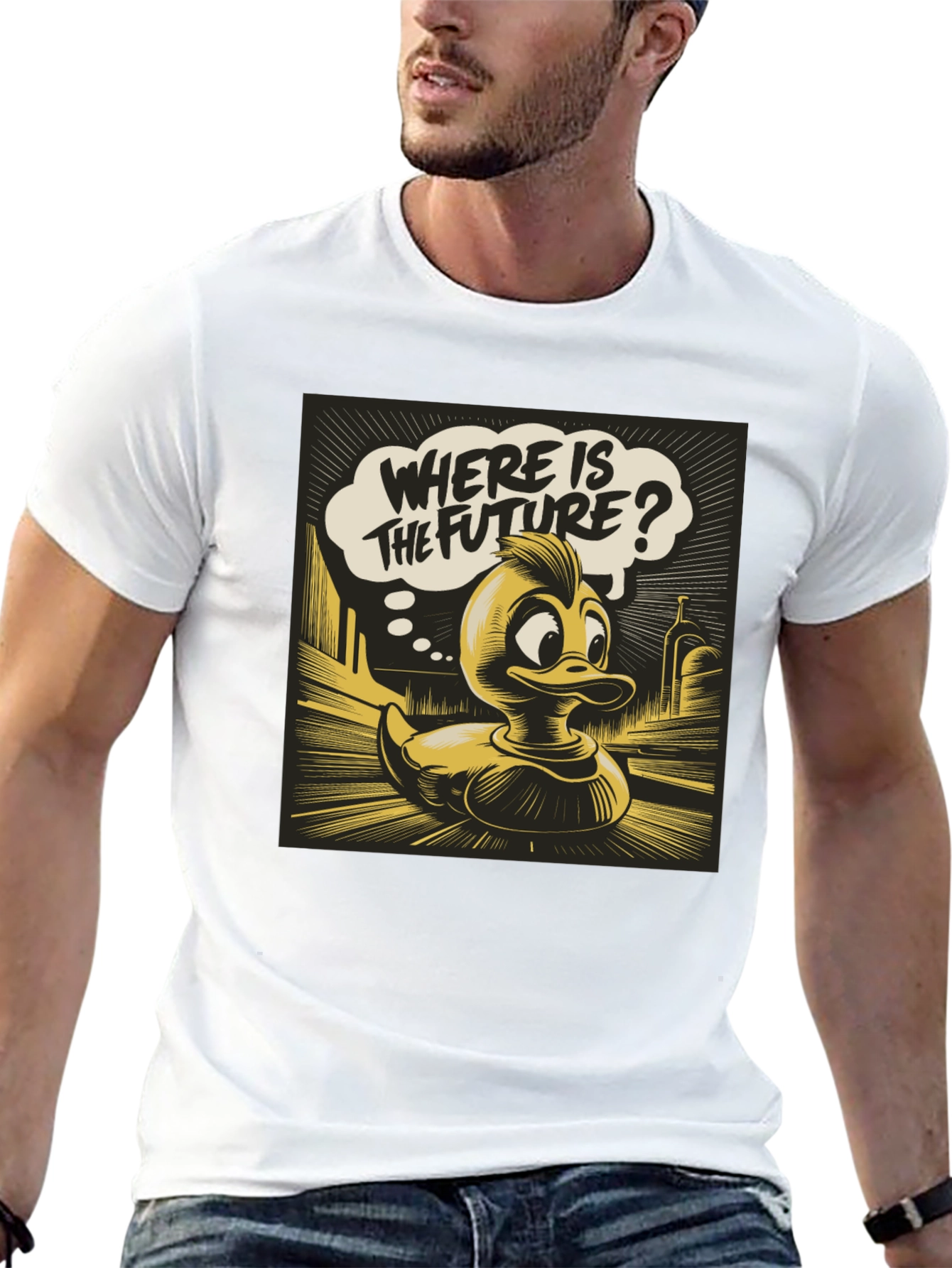 Retro Duck Where is the Future? Black Graphic Tee