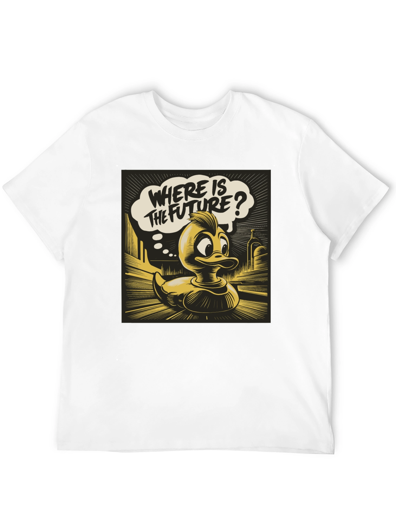 Retro Duck Where is the Future? Black Graphic Tee