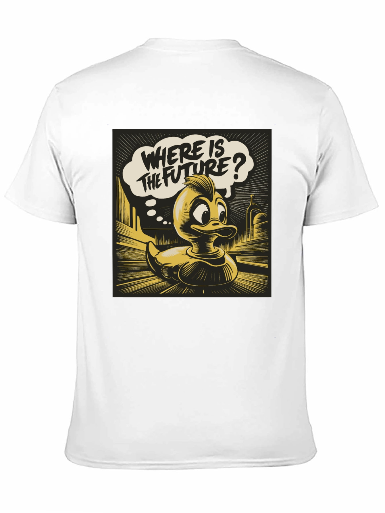 Retro Duck Where is the Future? Black Graphic Tee