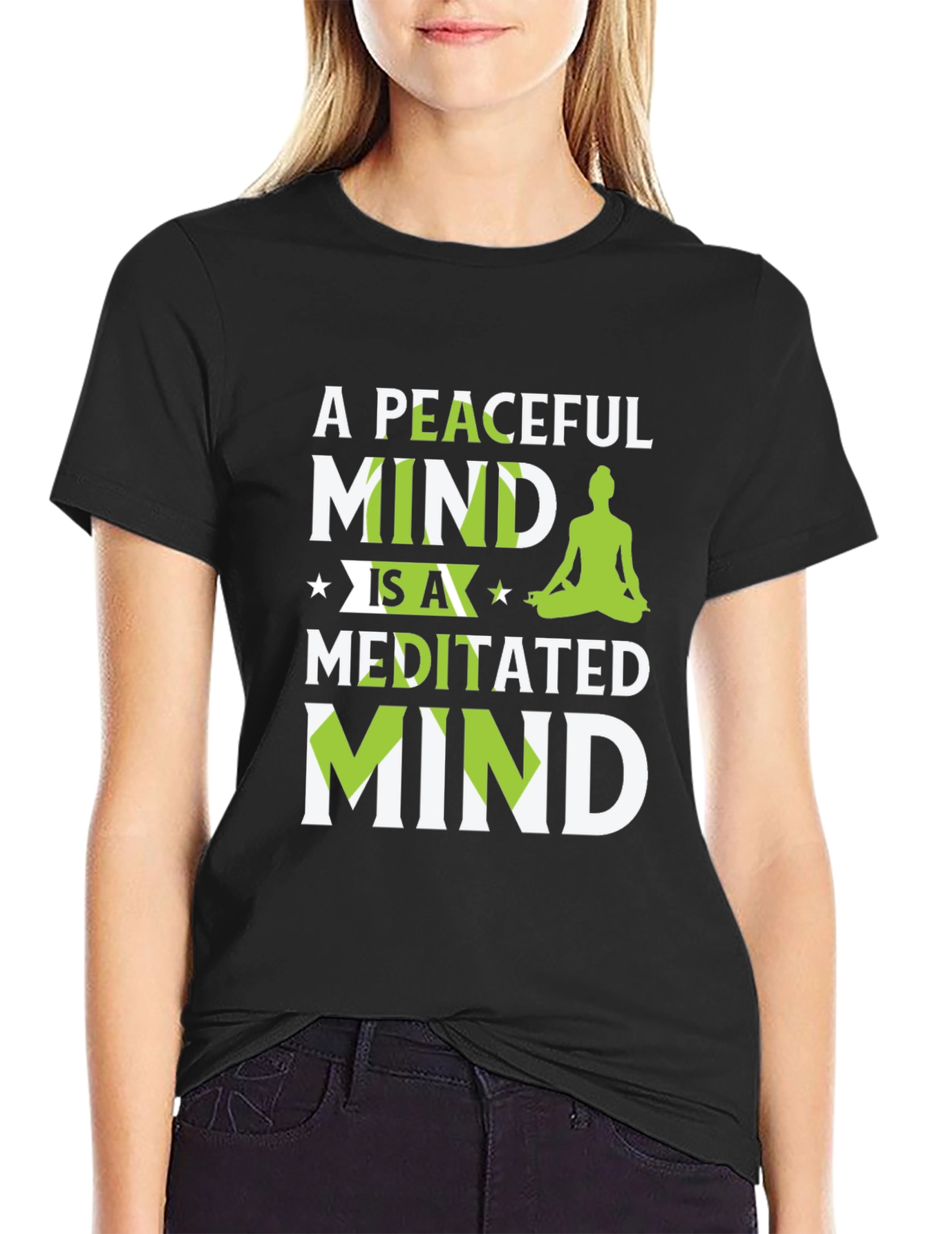 Peaceful Meditated Mind Black Graphic T-Shirt