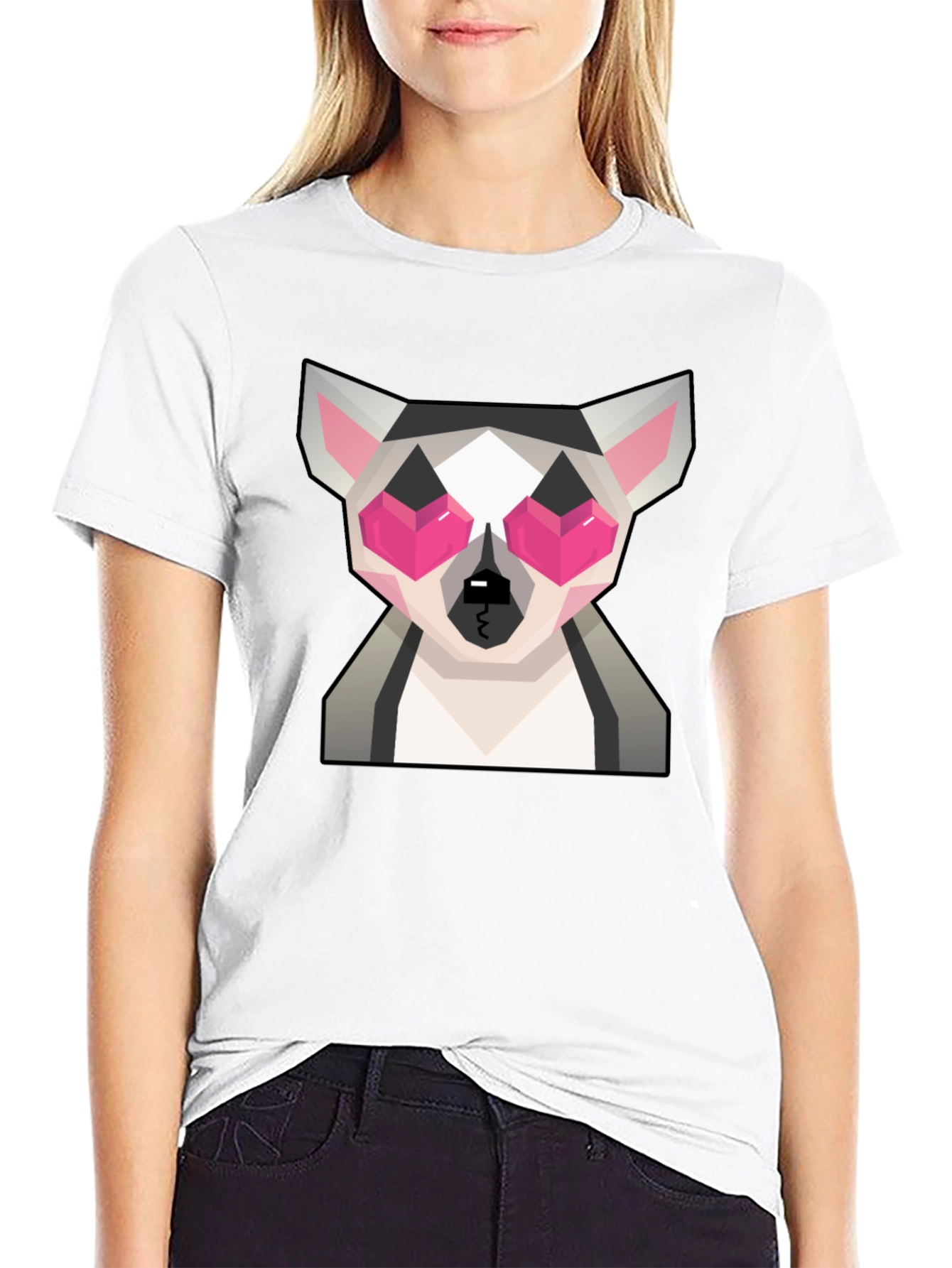 Geometric Lemur Graphic Tee - Quirky Black T-Shirt