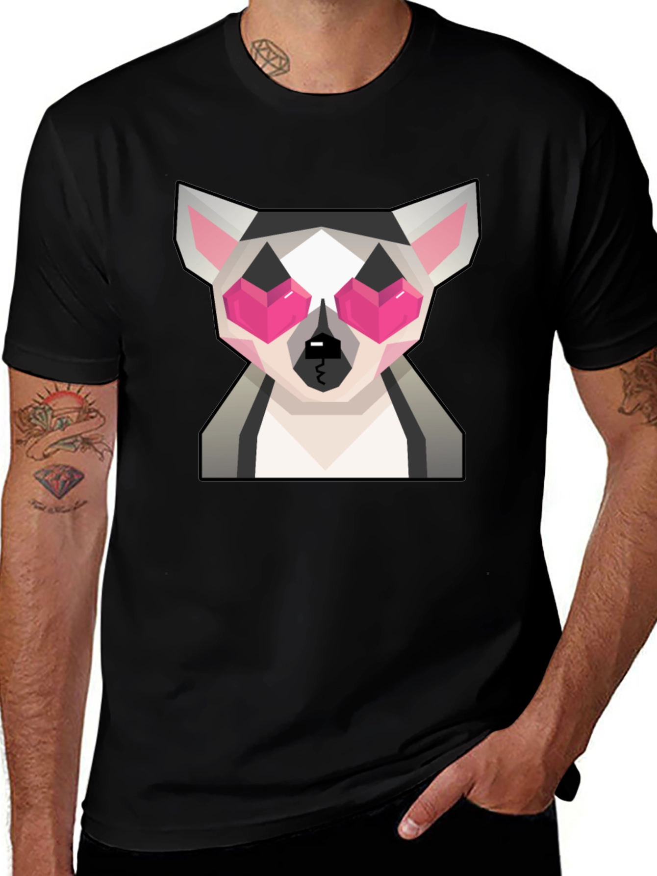 Geometric Lemur Graphic Tee - Quirky Black T-Shirt