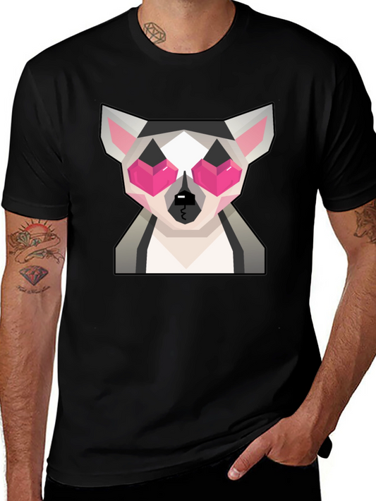 Geometric Lemur Graphic Tee - Quirky Black T-Shirt