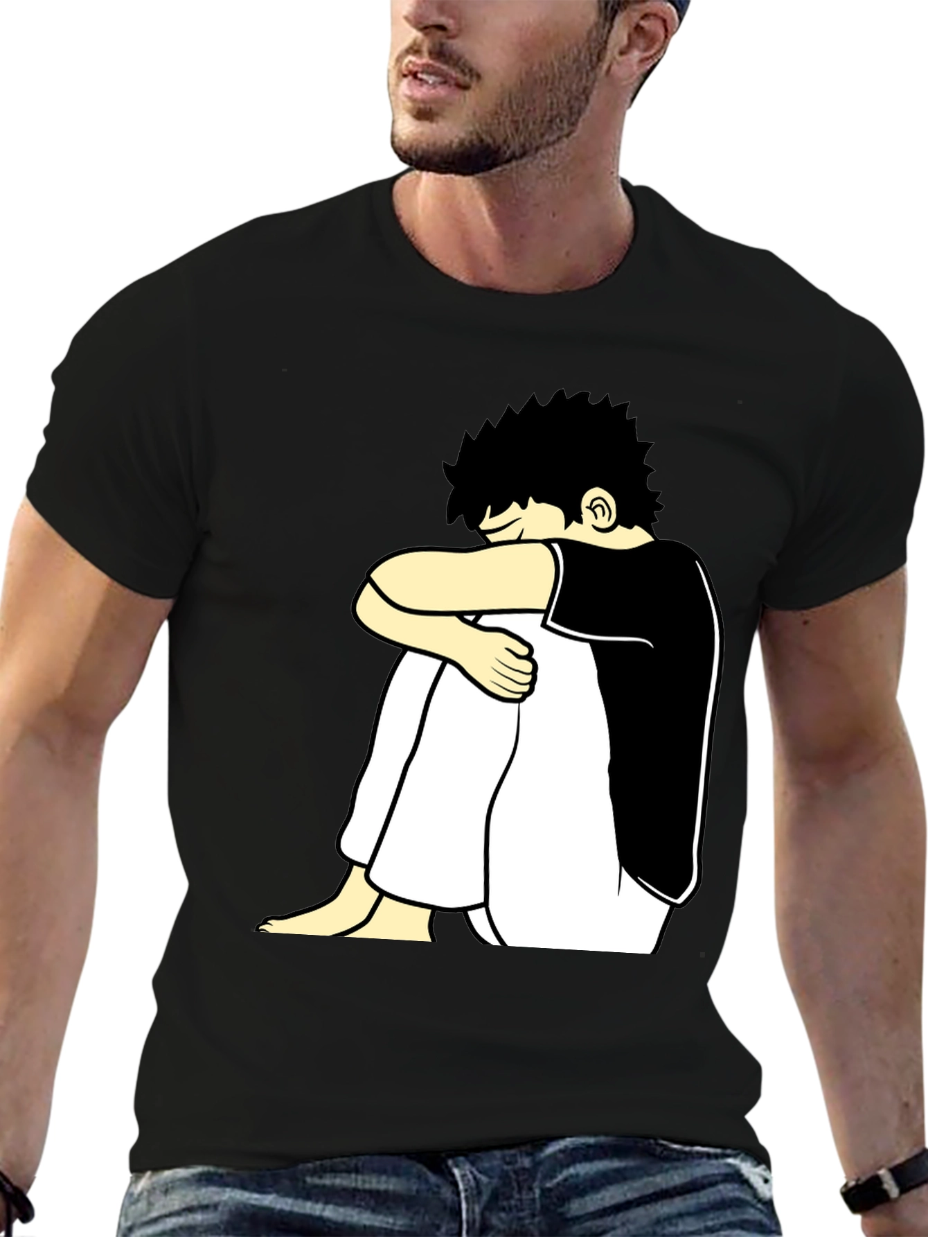 Black T-Shirt with Cartoon Graphic