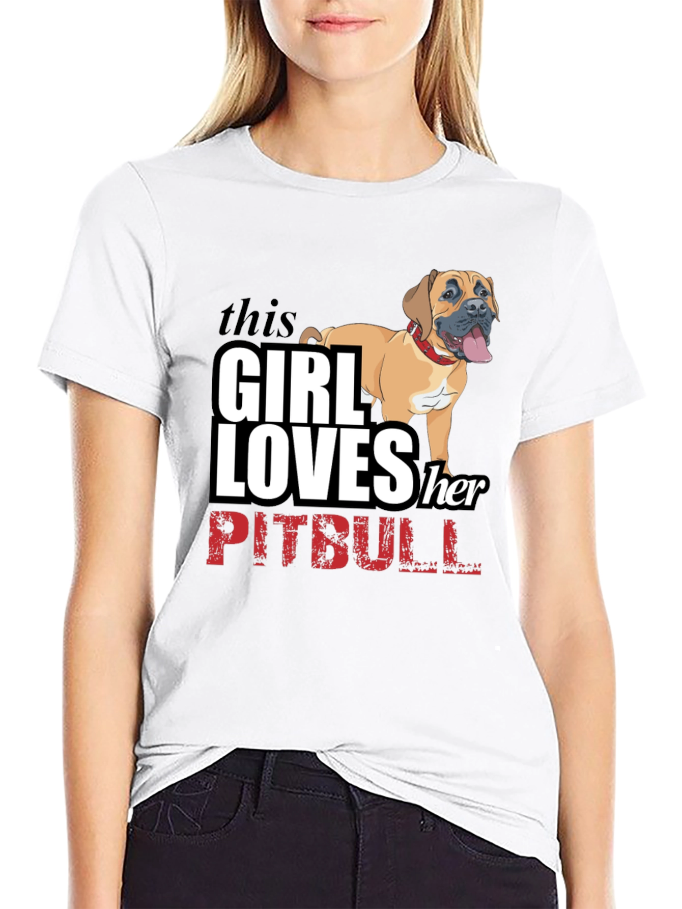 Girl Loves Her Pitbull Black T-Shirt