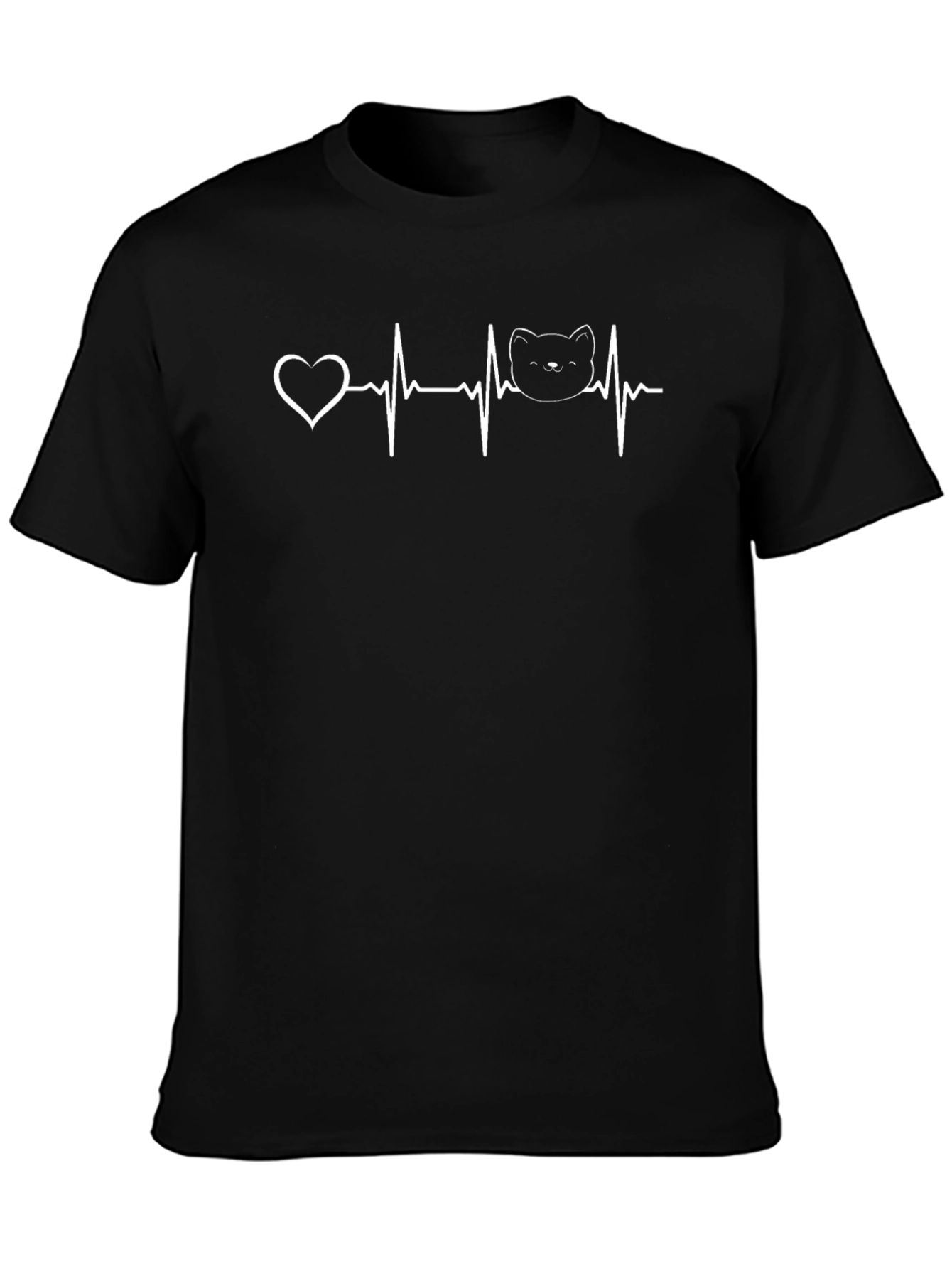 Heartbeat Cat Graphic T-Shirt - Unisex Black Tee