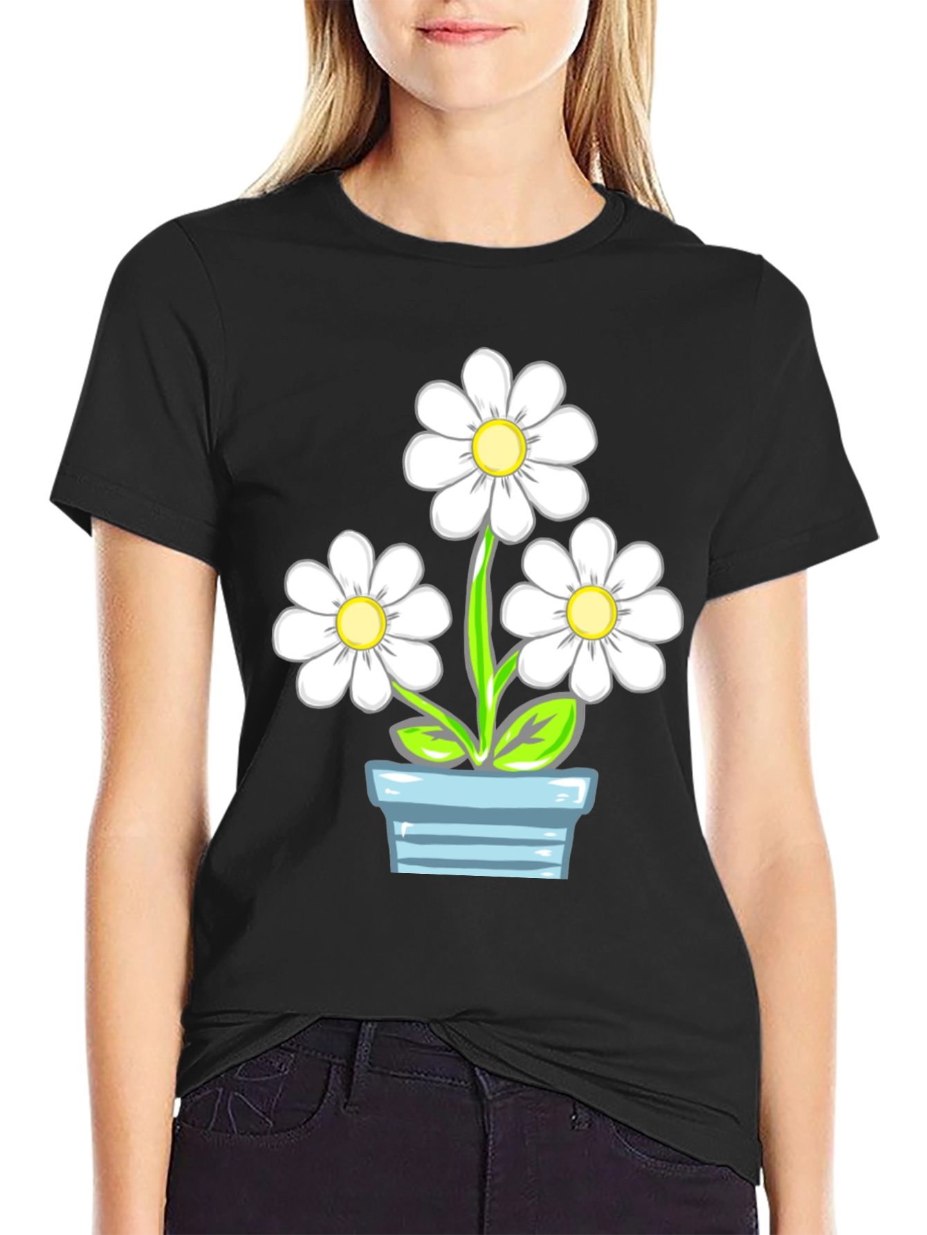 Daisy Flower Pot Graphic Tee - Stylish Comfort