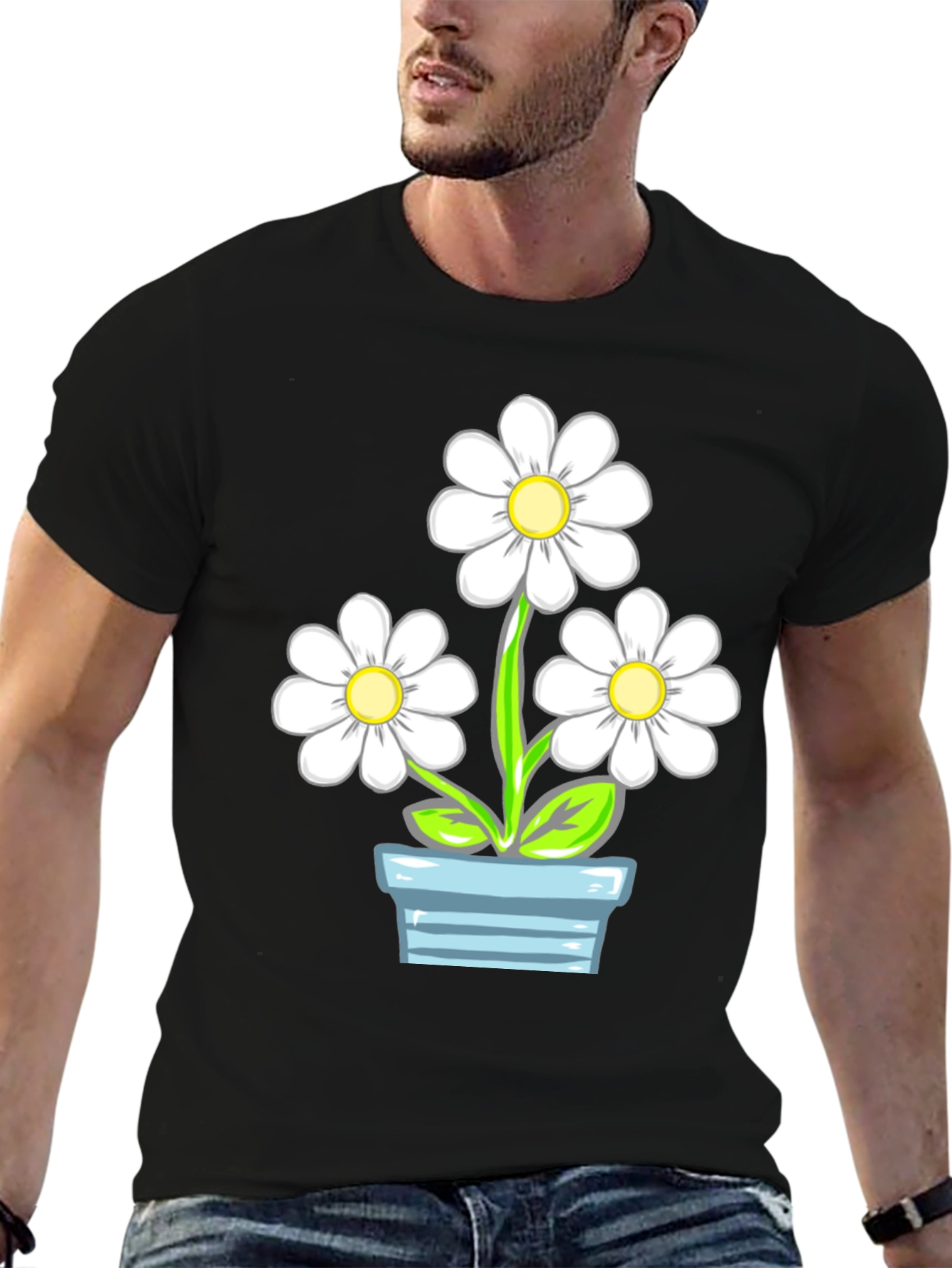 Daisy Flower Pot Graphic Tee - Stylish Comfort