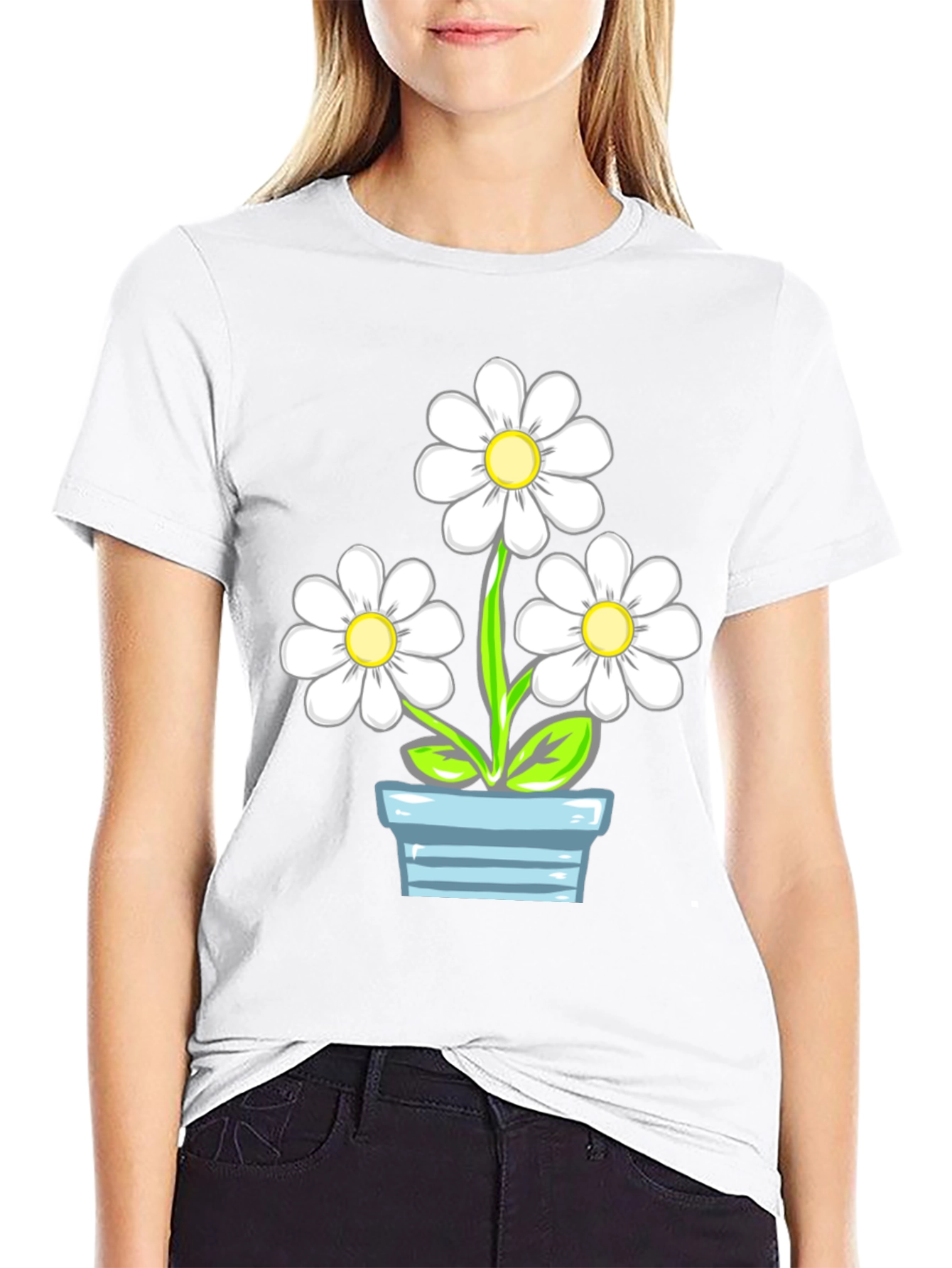 Daisy Flower Pot Graphic Tee - Stylish Comfort