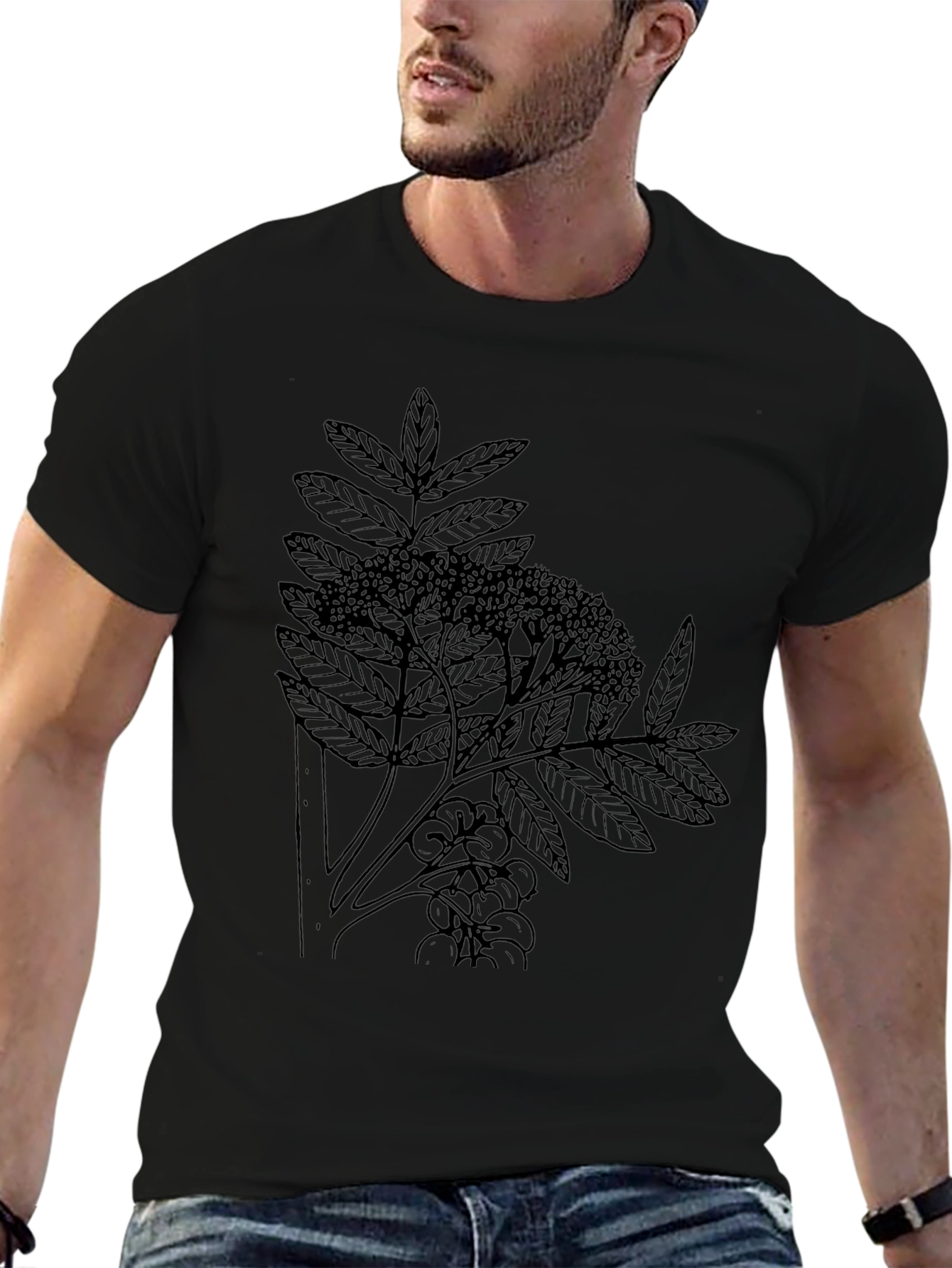 Botanical Print Black T-Shirt