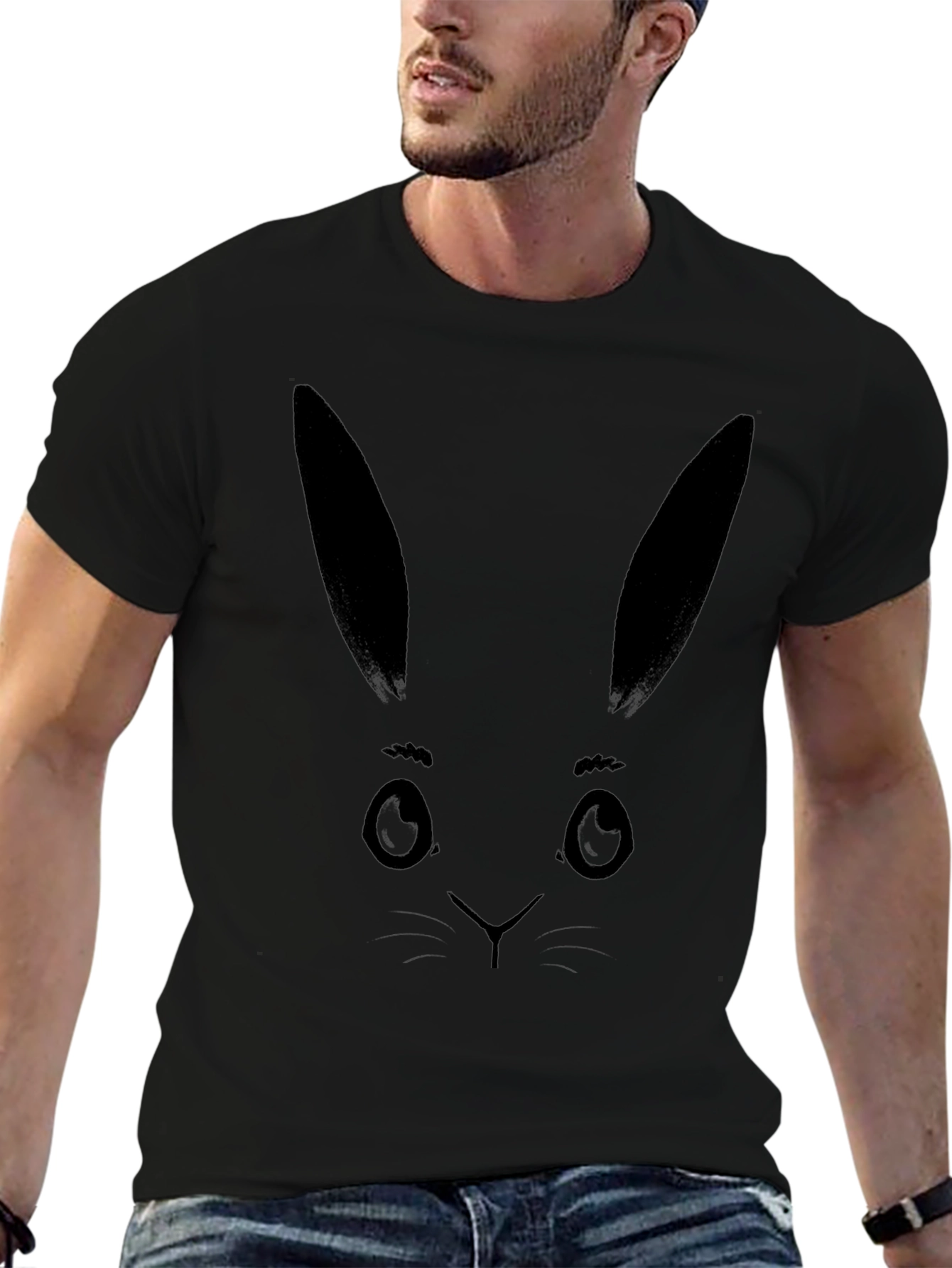 Bunny Face Graphic Tee - Black Cotton T-Shirt