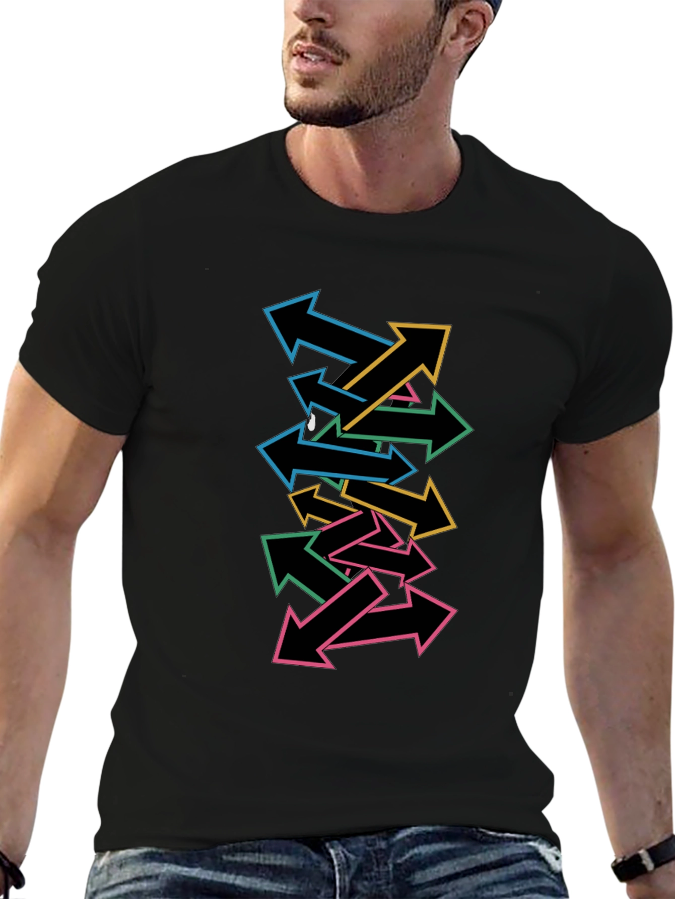 Arrow Stack Graphic Tee - Casual Cool Black T-Shirt