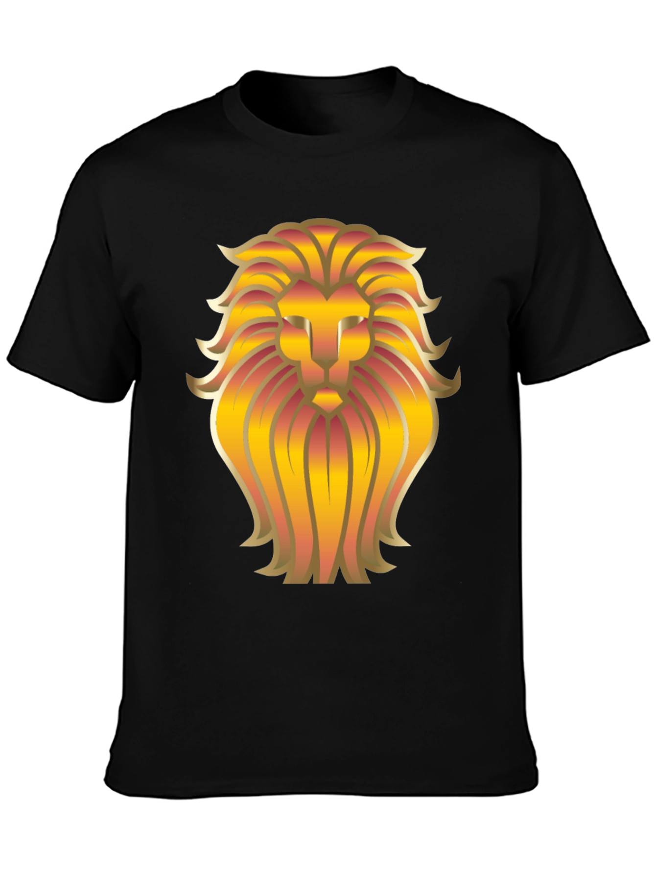 Golden Lion Head Graphic Black T-Shirt