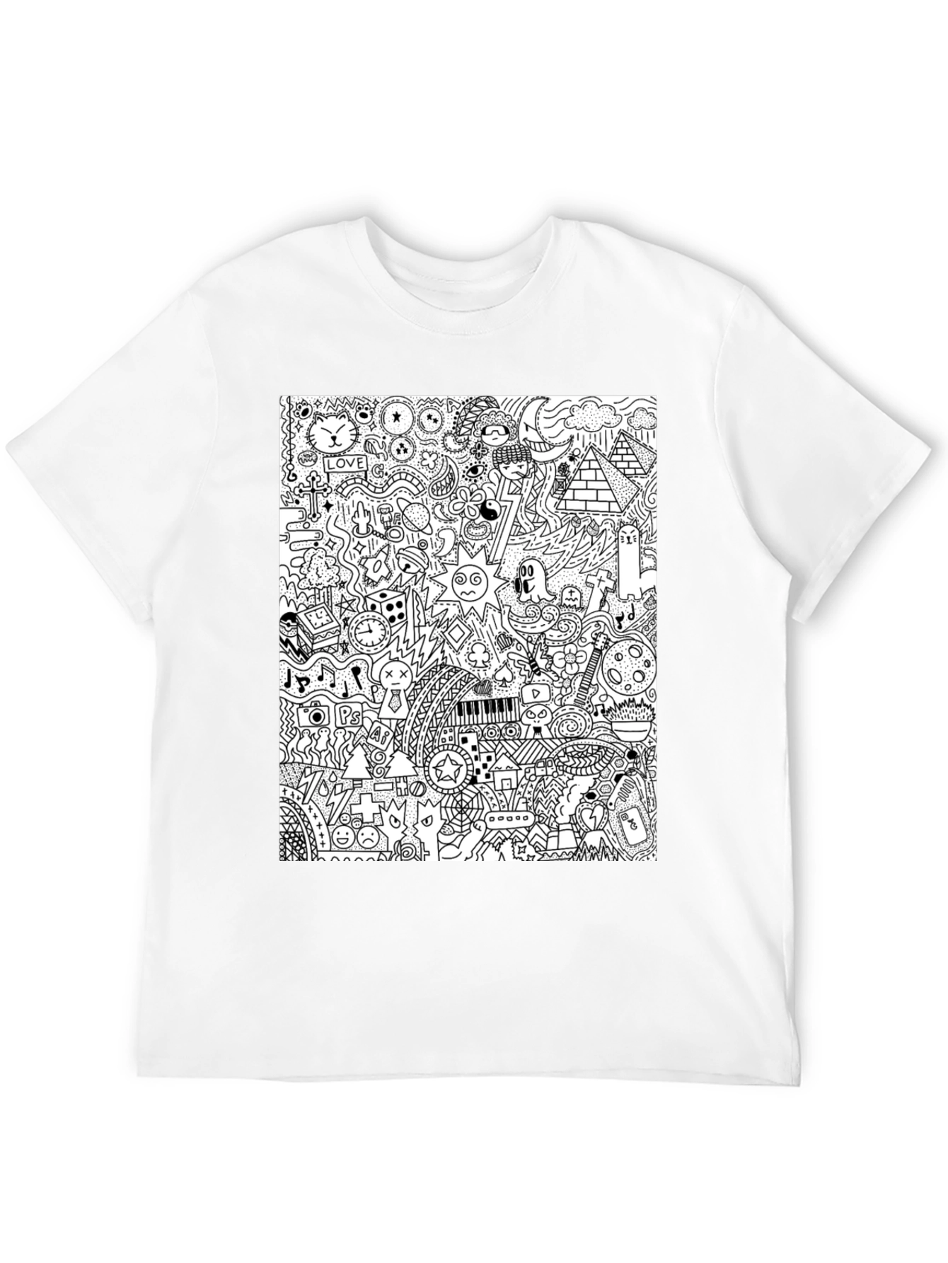 Doodle Art Black Tee - Quirky Graphic Print
