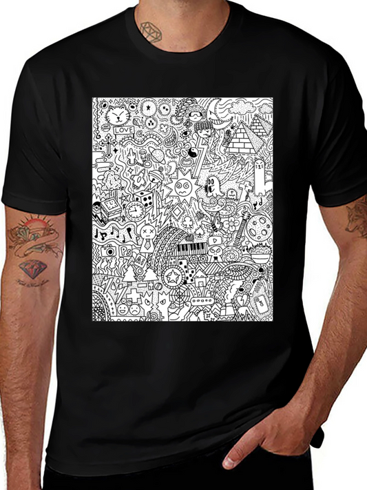 Doodle Art Black Tee - Quirky Graphic Print