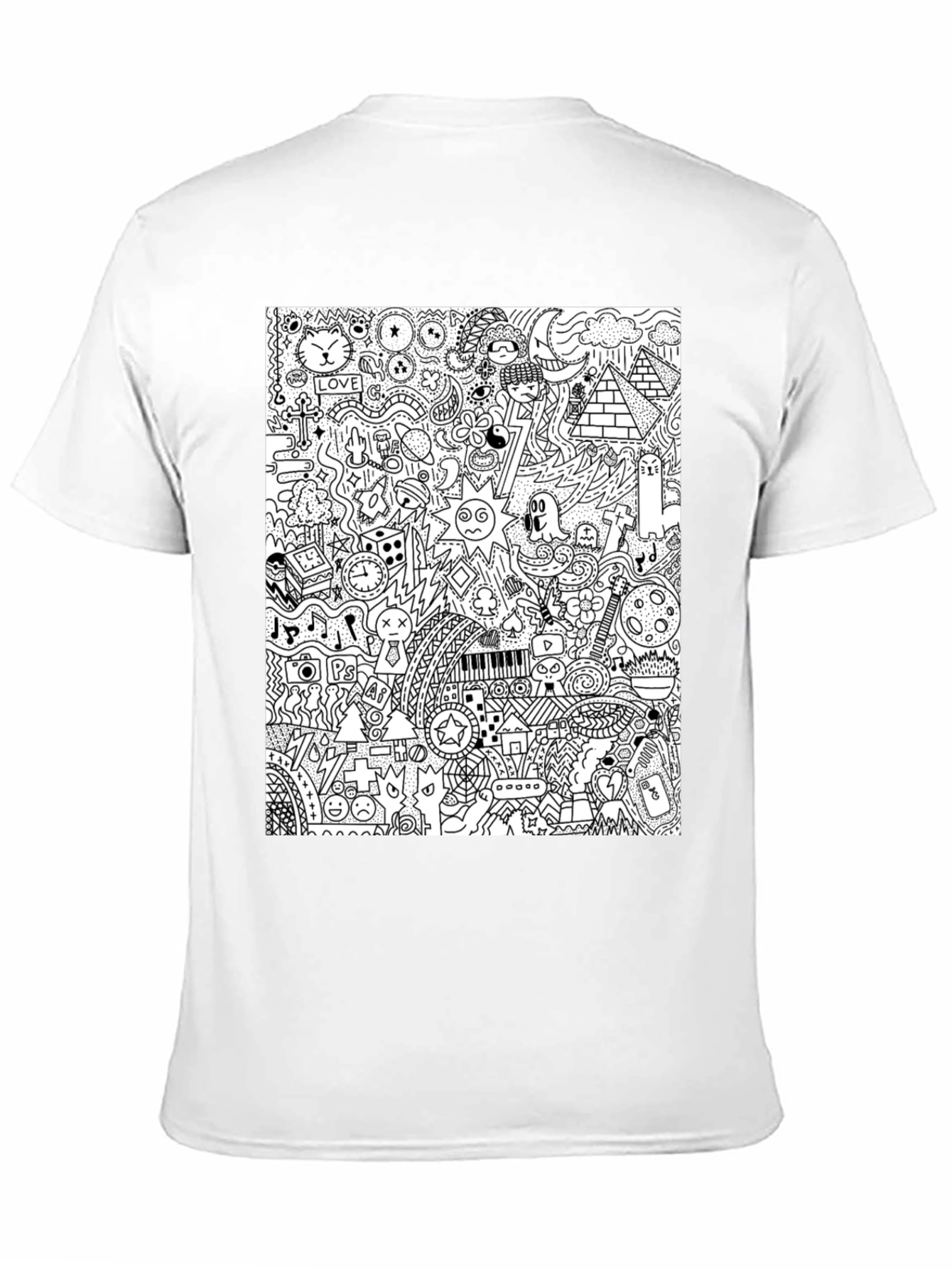 Doodle Art Black Tee - Quirky Graphic Print