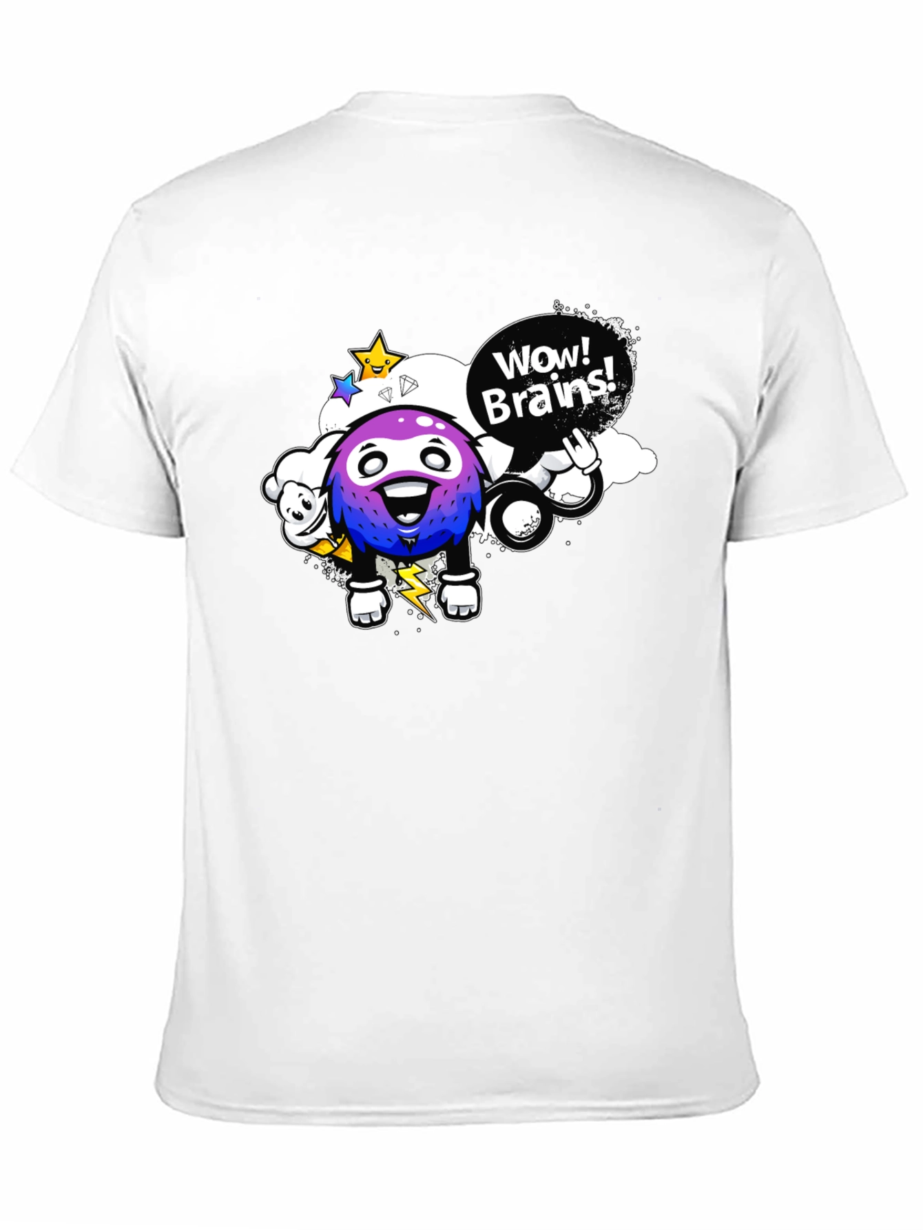 Wow Brains Cartoon Graphic Black T-Shirt