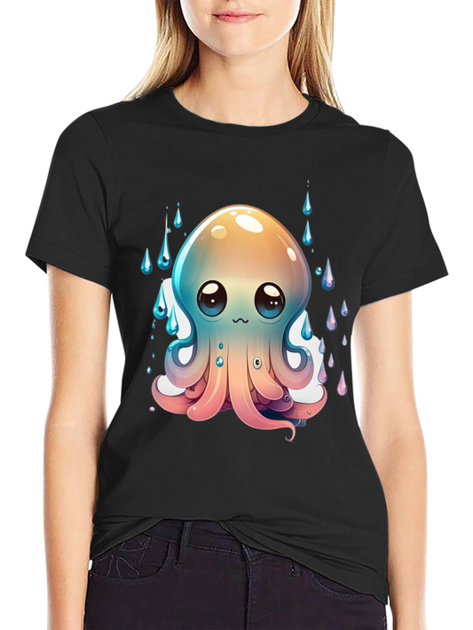 Cute Octopus Graphic T-Shirt - Black