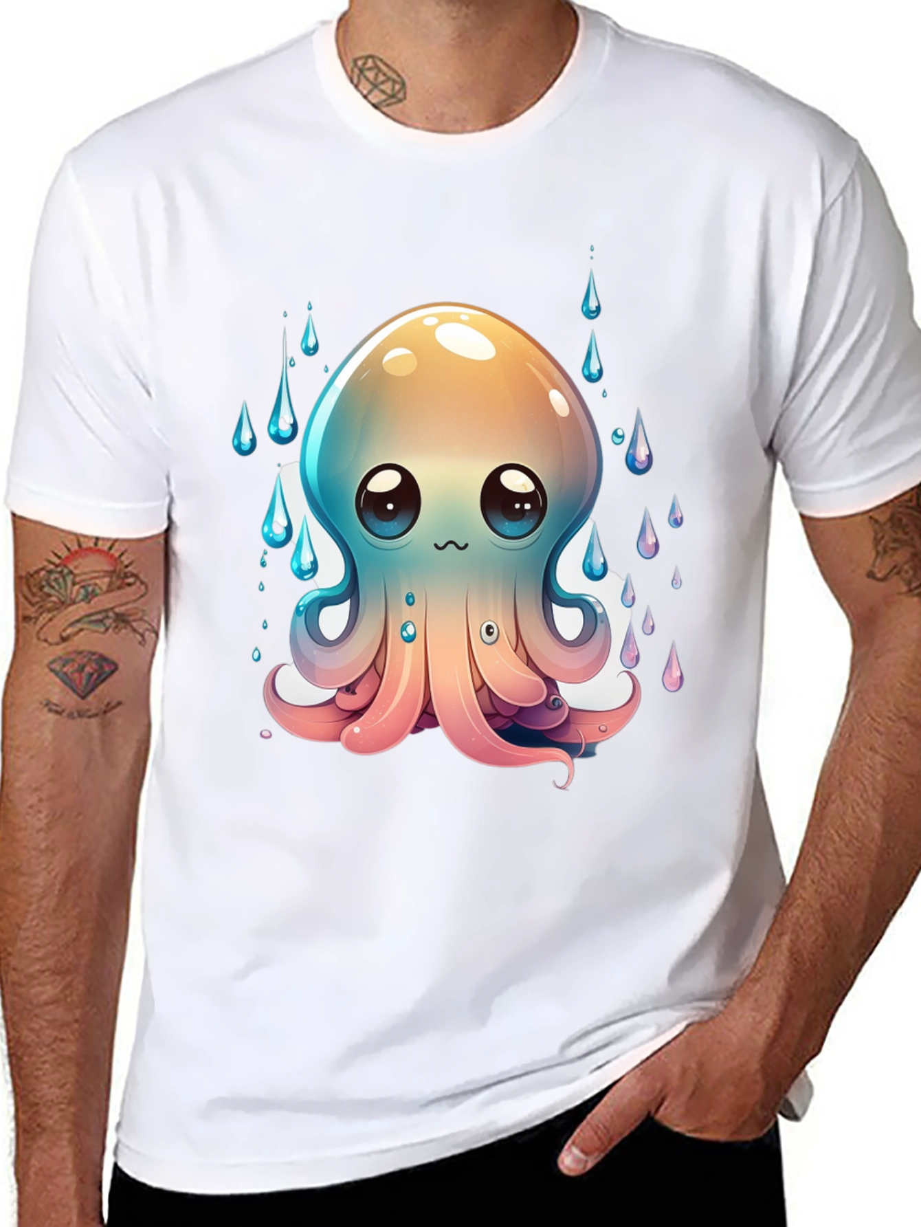 Cute Octopus Graphic T-Shirt - Black