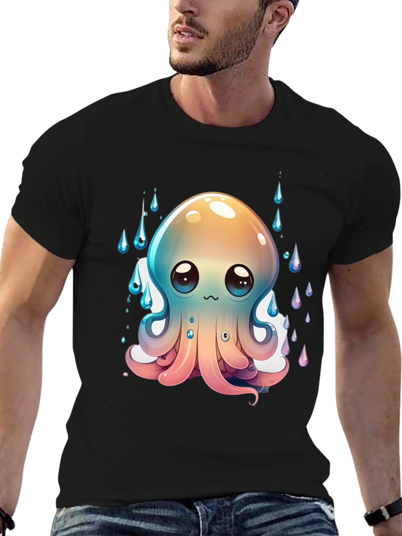 Cute Octopus Graphic T-Shirt - Black