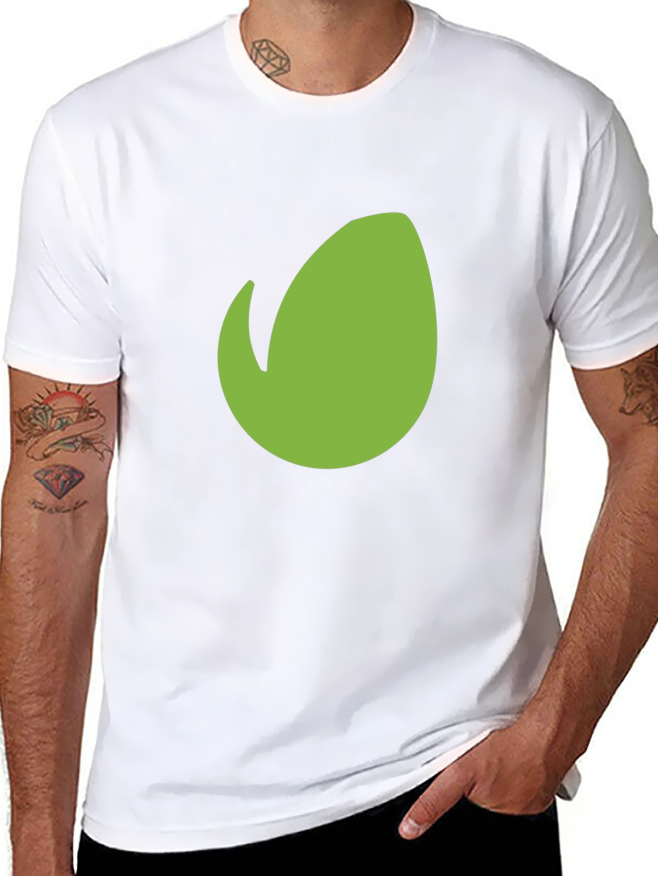 Mens Black T-Shirt with Green Leaf Design