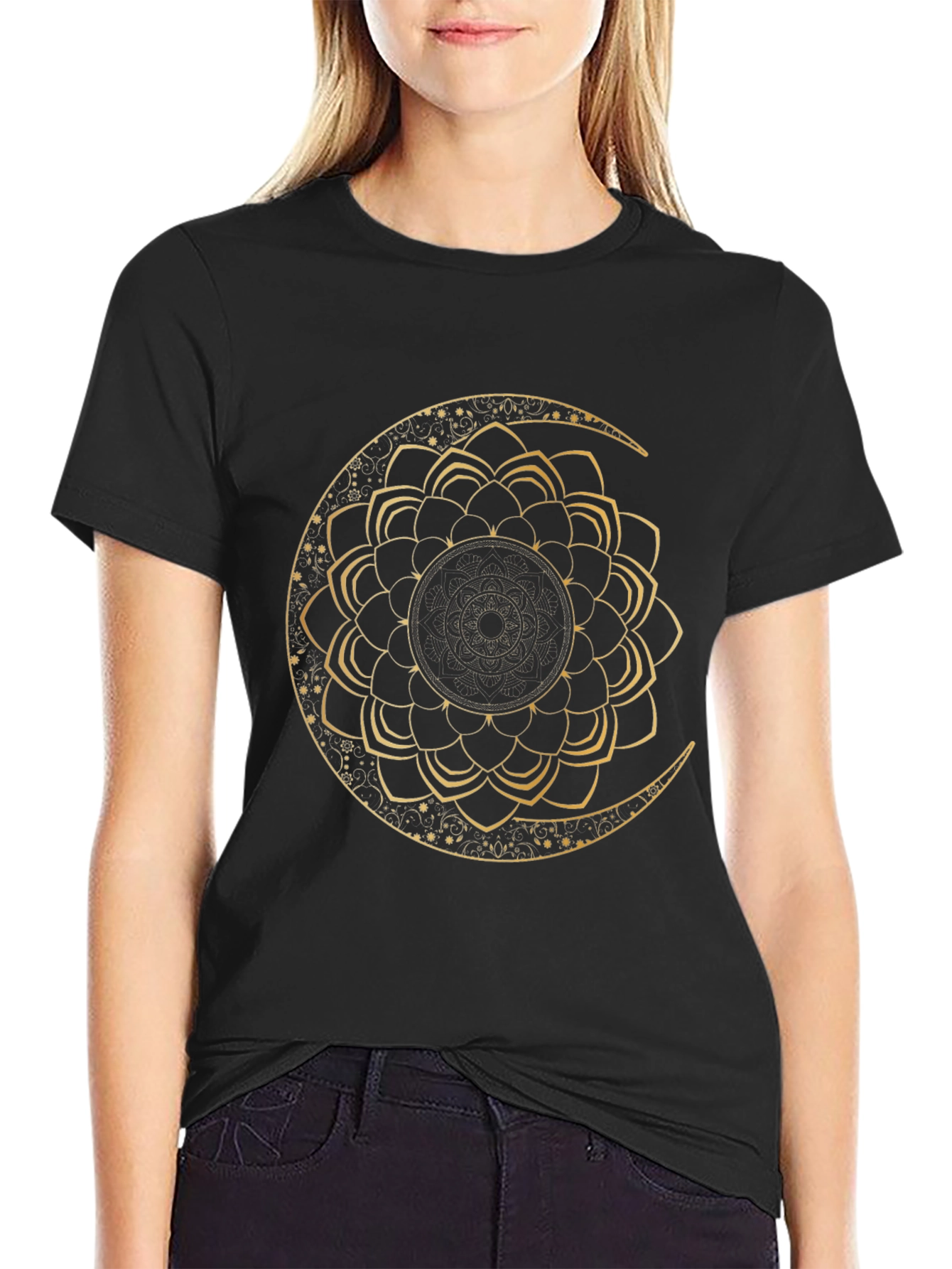 Moon Mandala Graphic Tee - Black