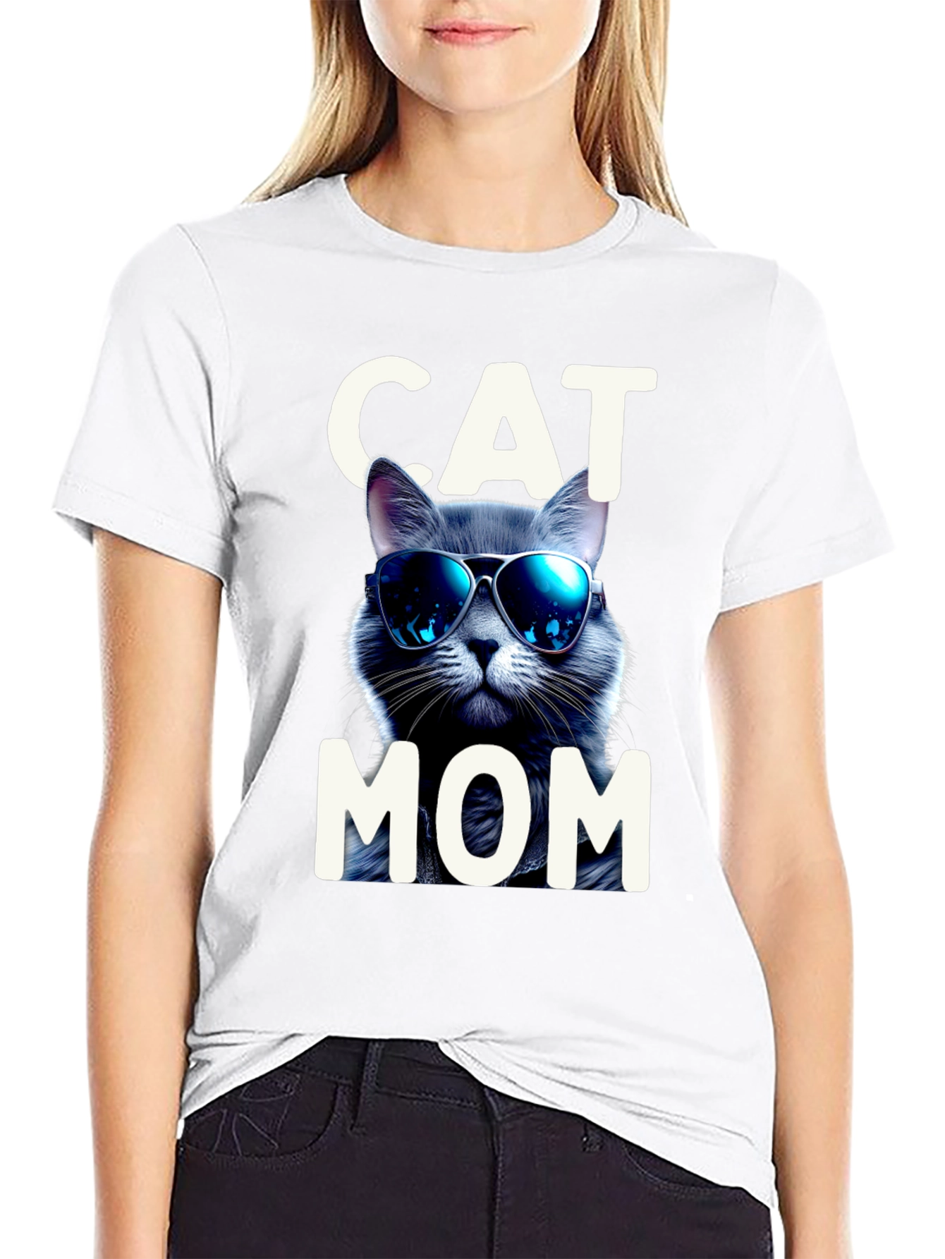 Cool Cat Mom Graphic Tee - Black