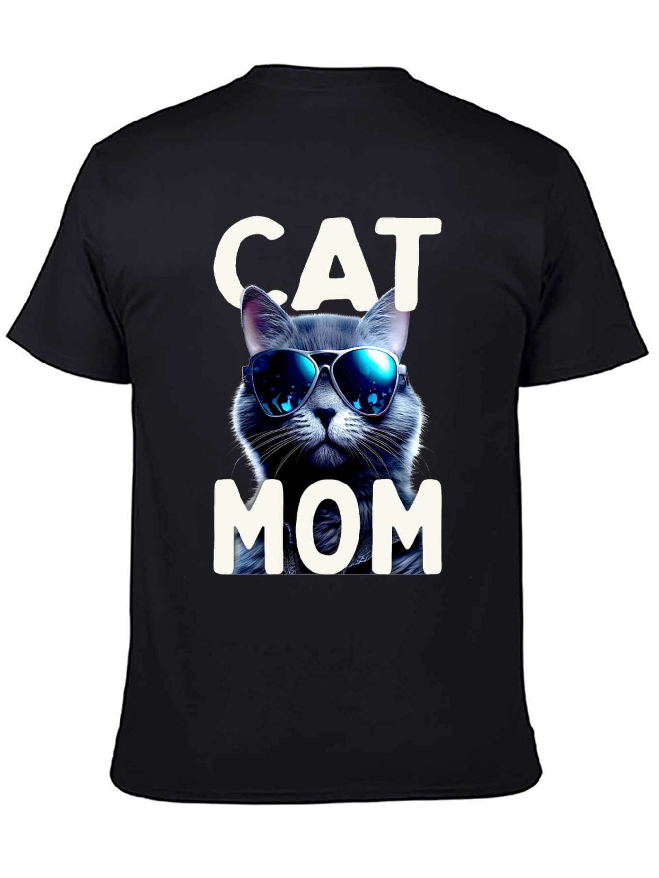 Cool Cat Mom Graphic Tee - Black