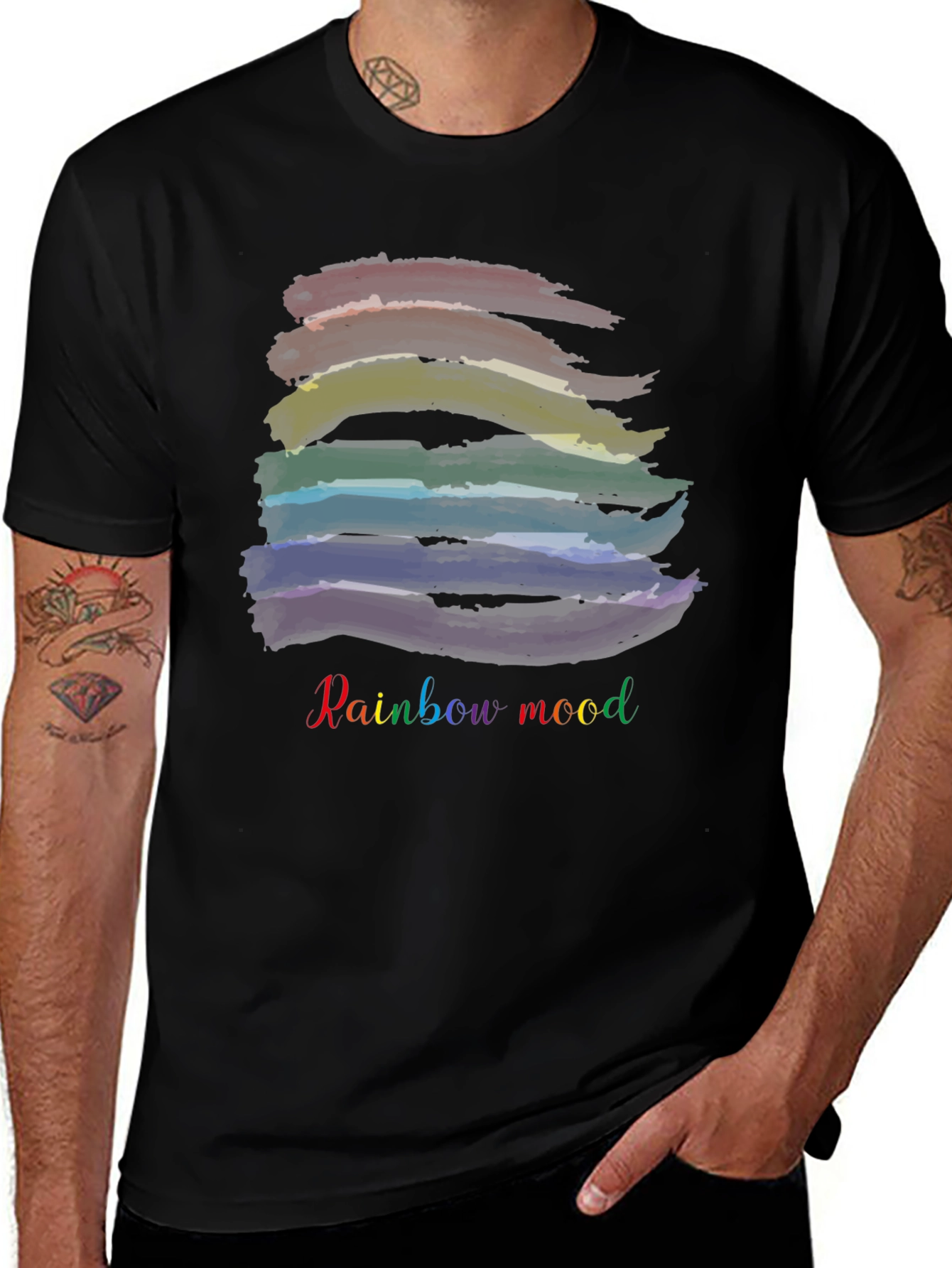 Rainbow Mood Black T-Shirt: Stylish & Comfortable