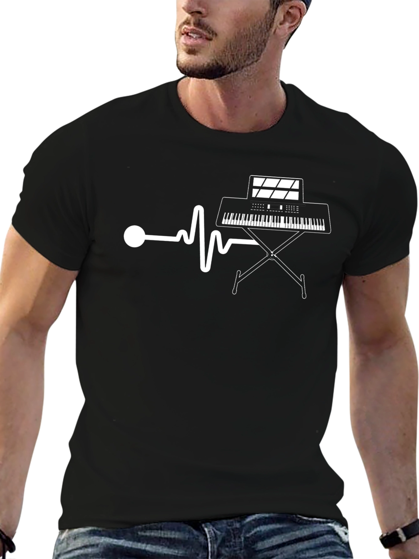 Keyboard Heartbeat Graphic Tee - Music Lovers T-Shirt
