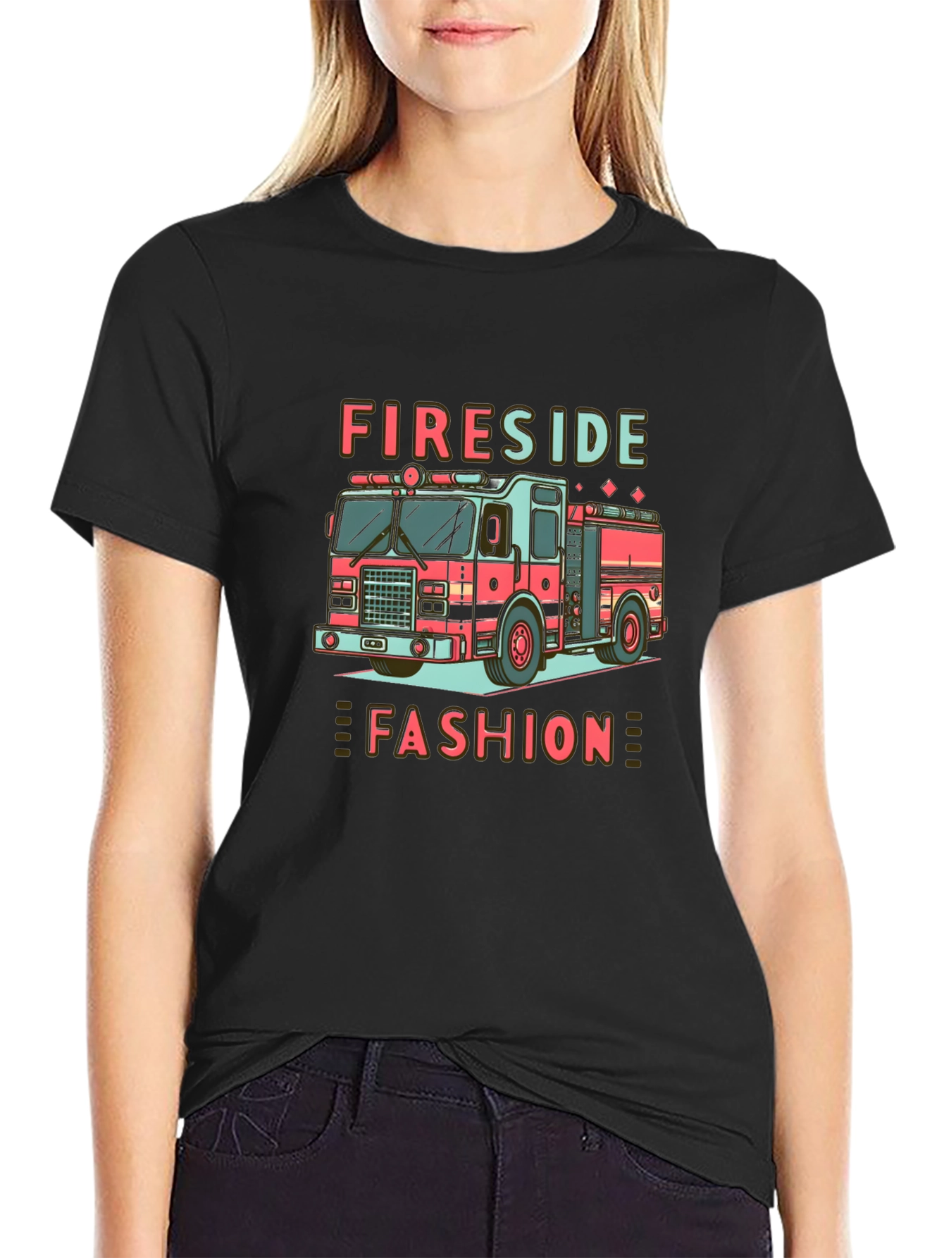 Fireside Fashion Graphic Tee - Firetruck Design