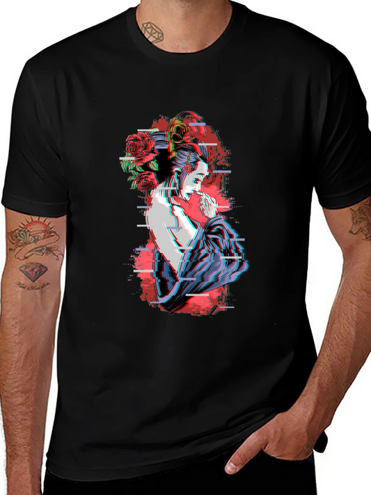 Geisha Glitch T-Shirt - Unique Graphic Tee