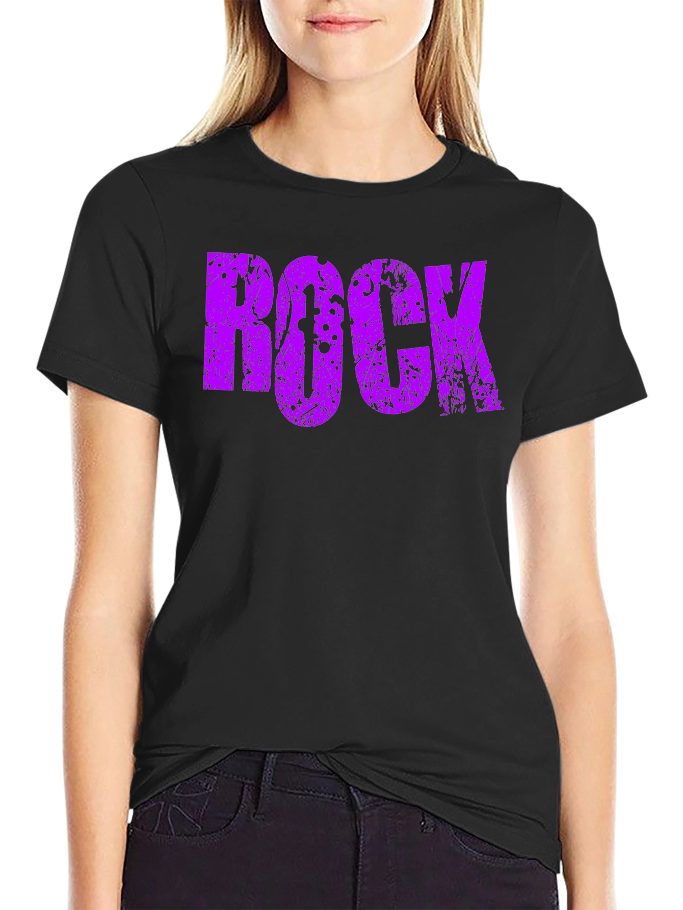 Rock Graphic Tee - Distressed Purple Print