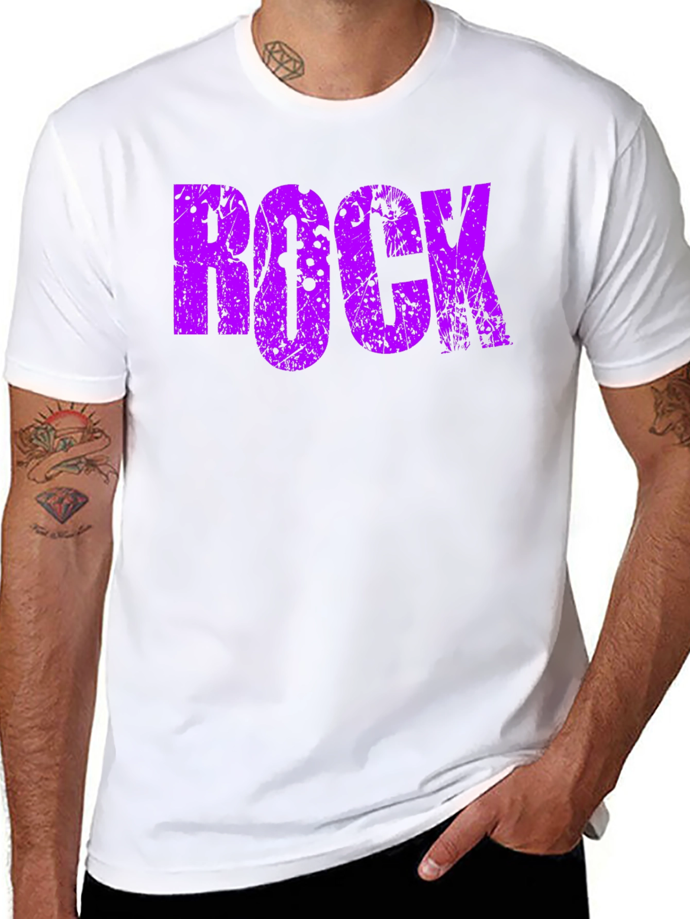 Rock Graphic Tee - Distressed Purple Print