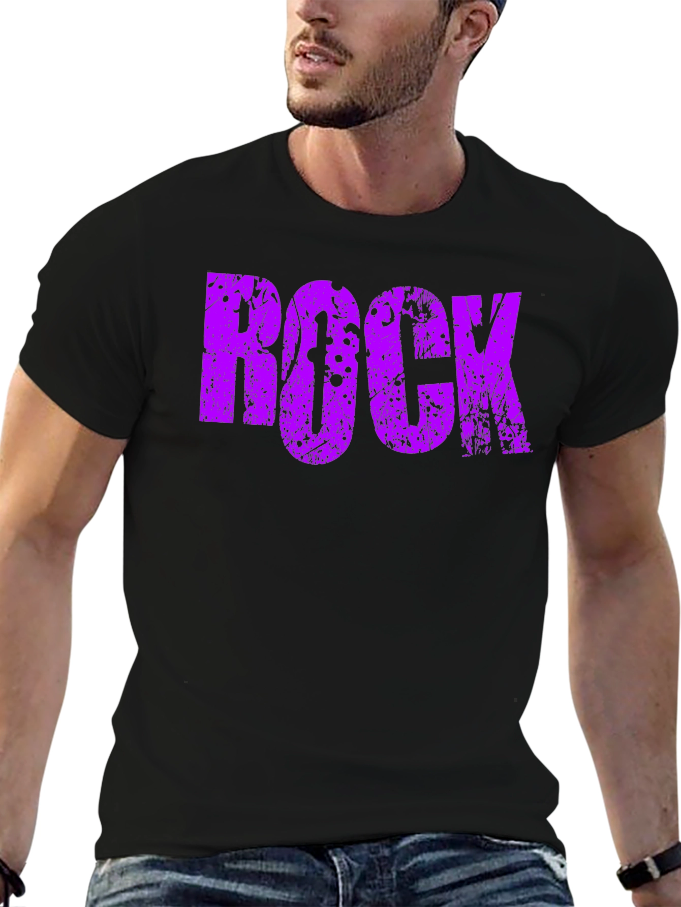 Rock Graphic Tee - Distressed Purple Print