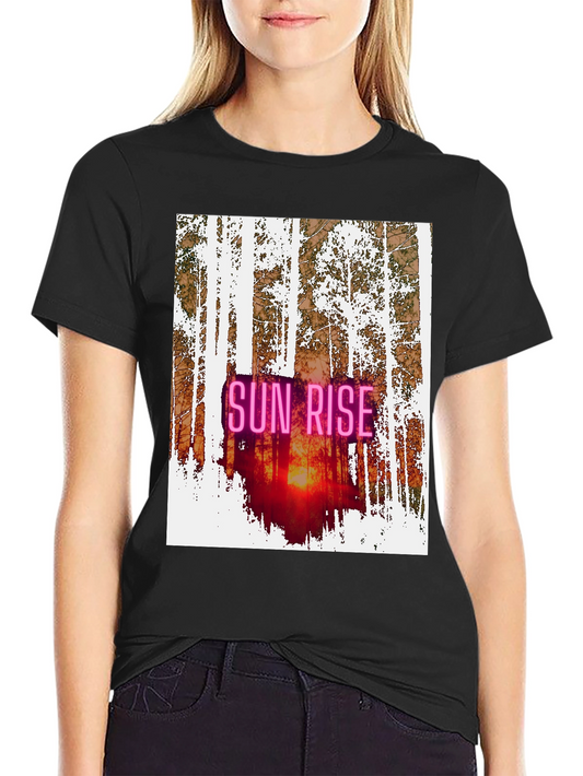 Sunrise Forest Graphic Tee - Nature Inspired Black T-Shirt