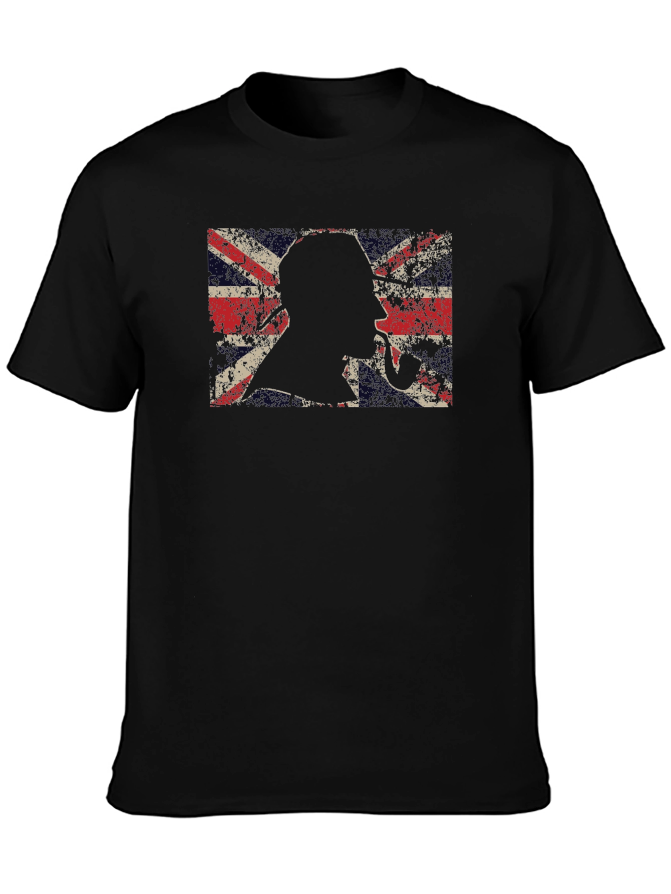 Union Jack Sherlock Holmes Mens Black T-Shirt