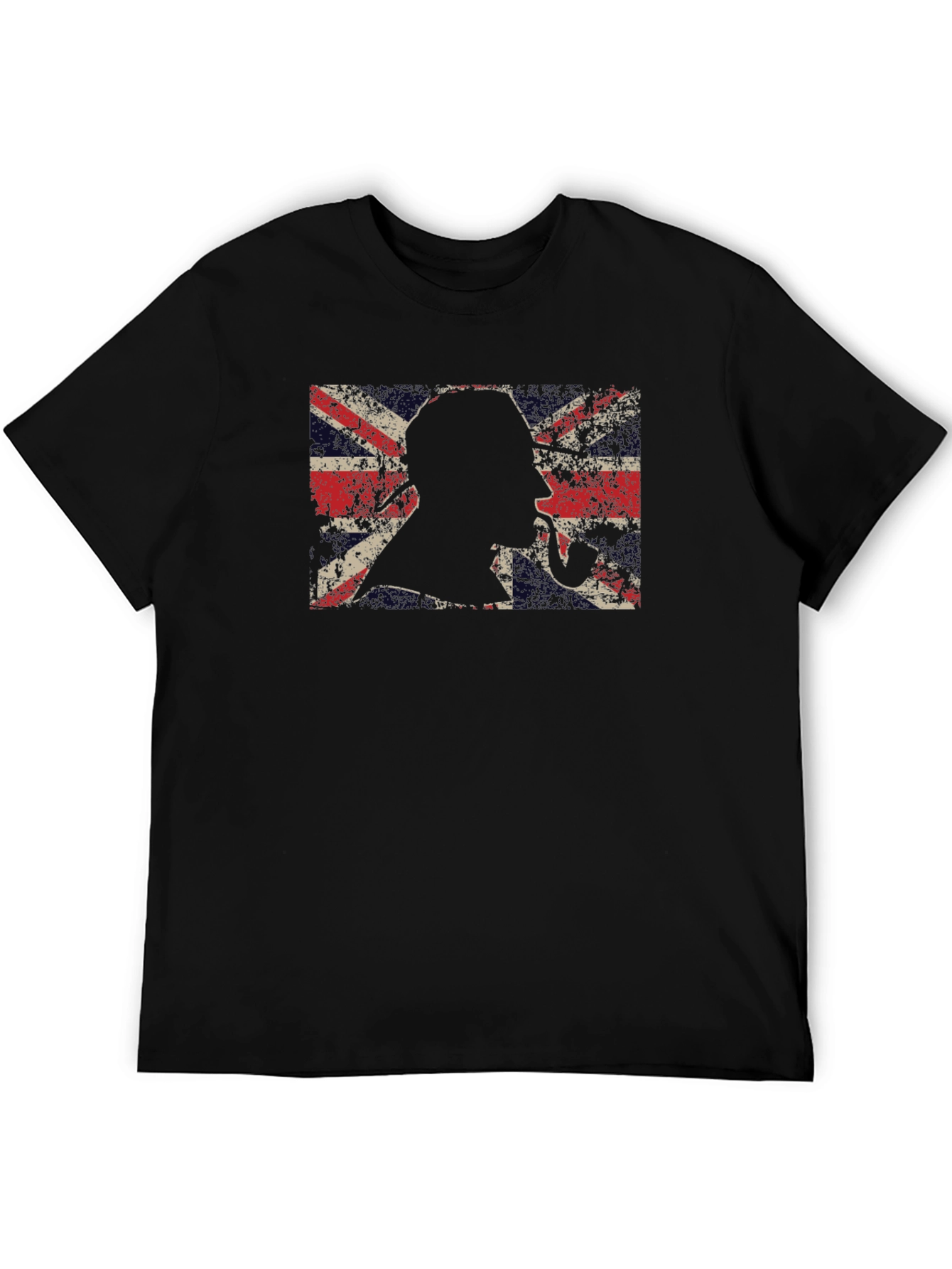 Union Jack Sherlock Holmes Mens Black T-Shirt